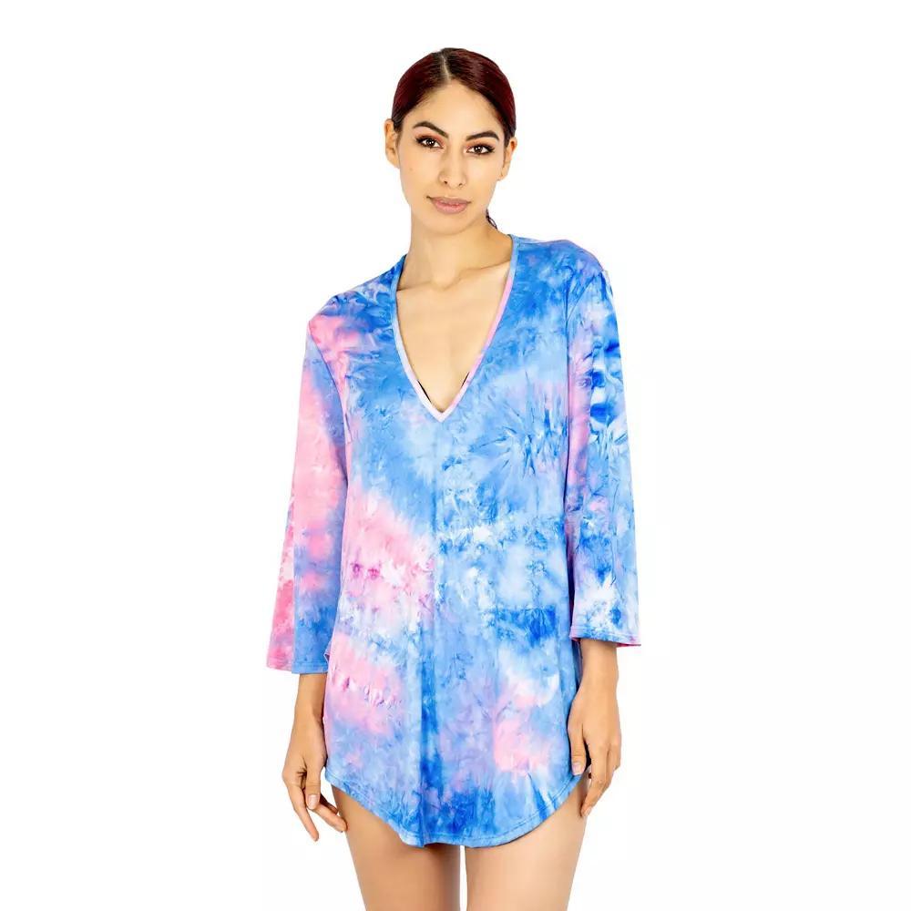 Women's Jordan Taylor Bell-Sleeve Tunic Swim Cover-Up, Size: Medium, Pink Blue Product Image