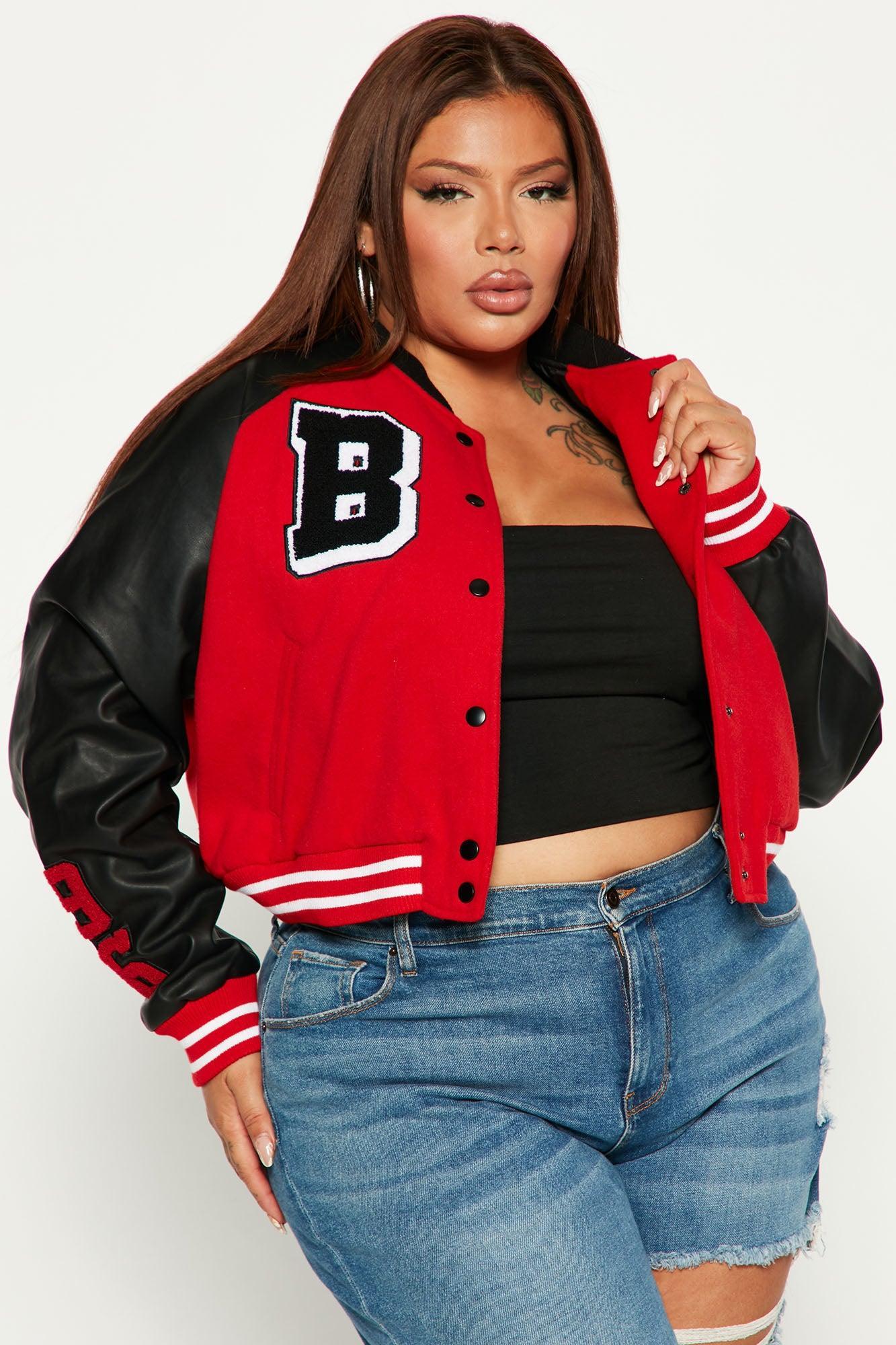 Bulls Cropped Letterman Jacket - Red/Black Product Image