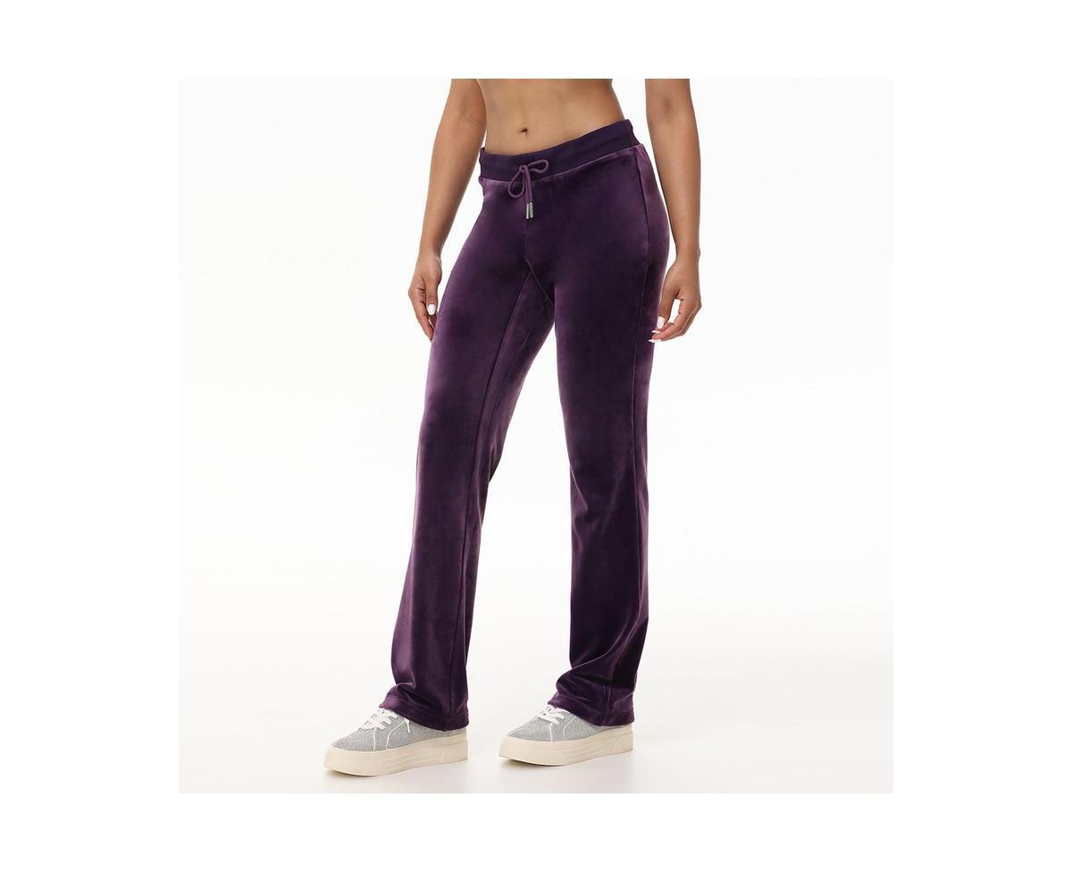 Juicy Couture Solid Rib Waist Velour Pant W/Drawcord (Plum) Women's Clothing Product Image