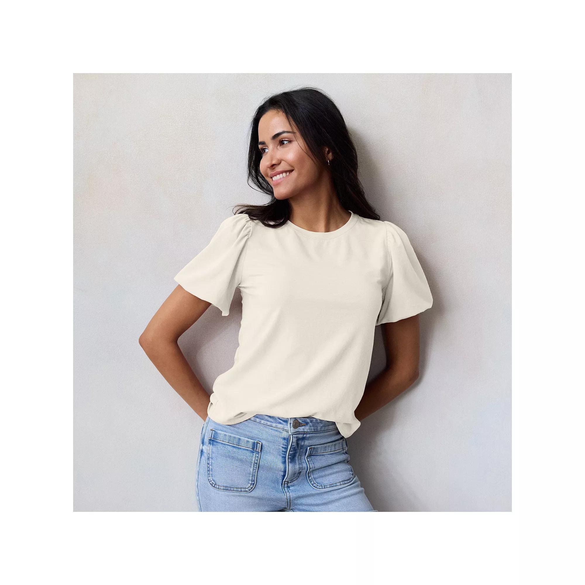 Petite LC Lauren Conrad Bubble Sleeve Tee, Women's, Size: Small Petite, Grey White Product Image