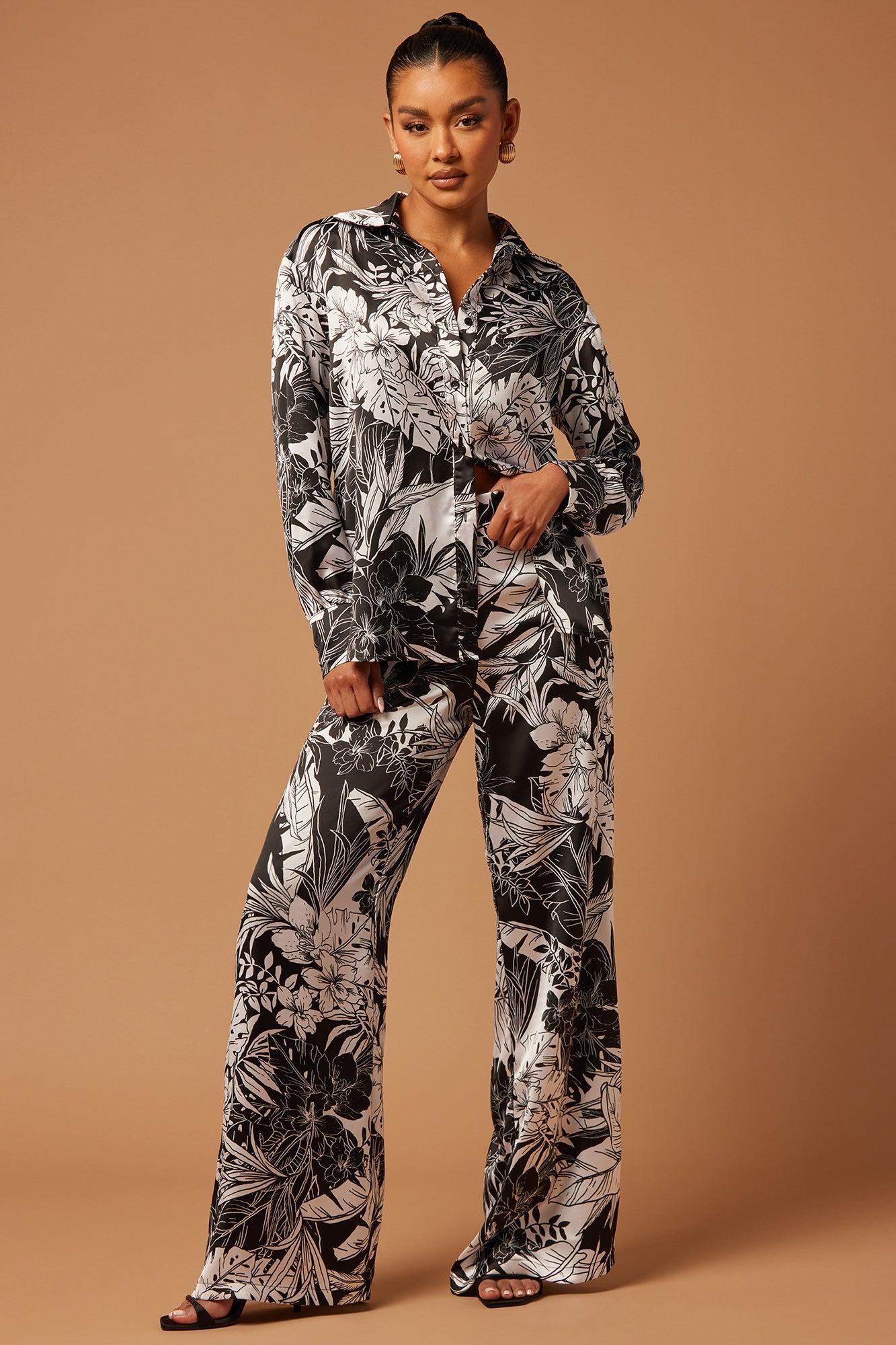 Havana Satin Pant Set - Black/White Product Image