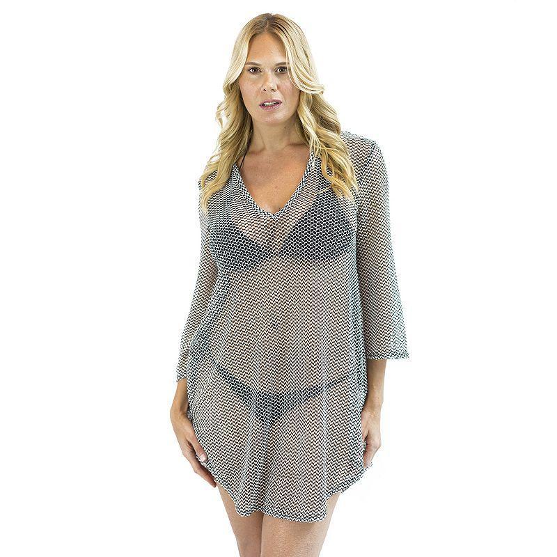 Women's Jordan Taylor Sheer Swim Cover-Up Tunic, Size: Medium, Black Gold Product Image