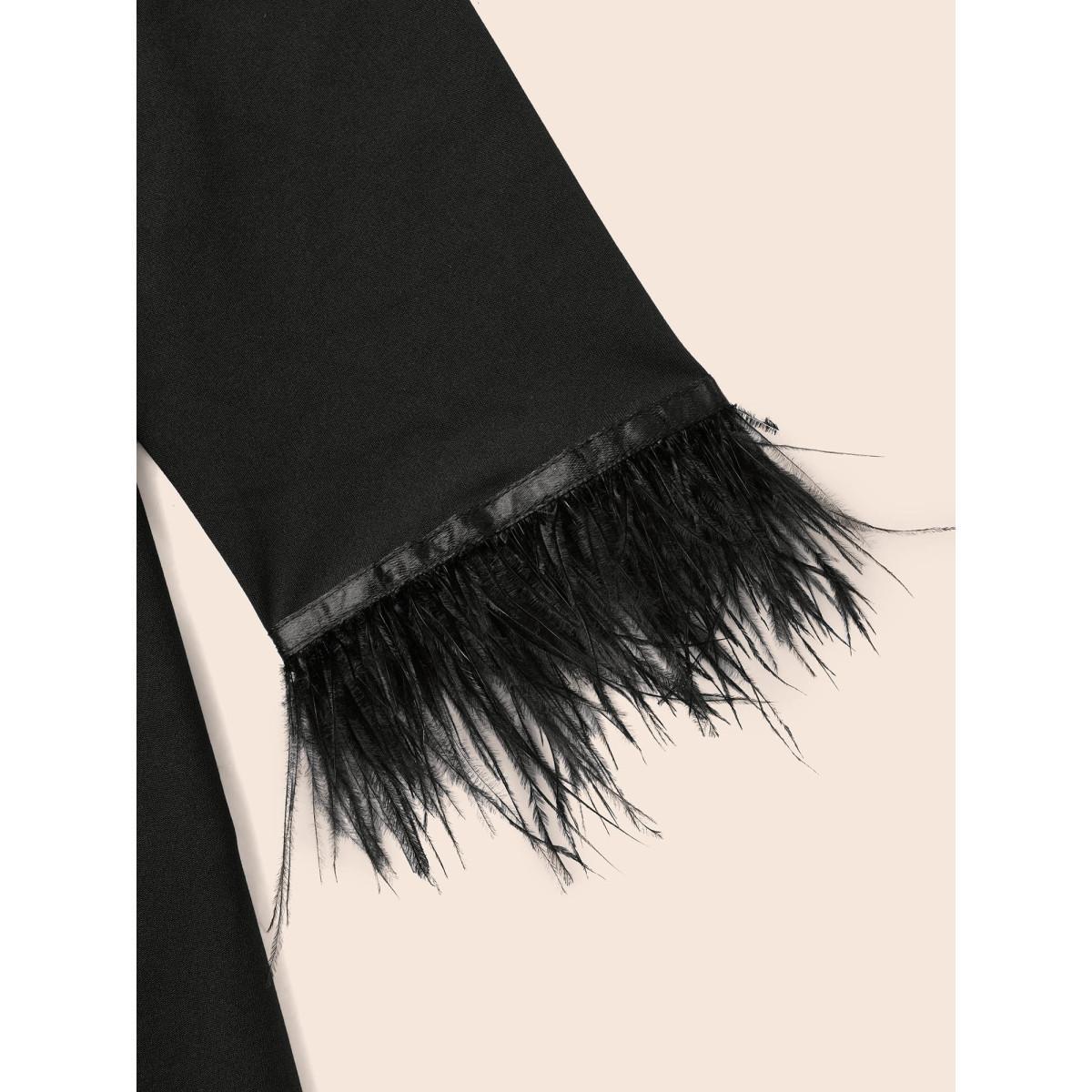 Plus Size V Neck Patchwork Fuzzy Trim Dress Black Women Cocktail Tassels Party Curvy Bloomchic 30/6X Product Image
