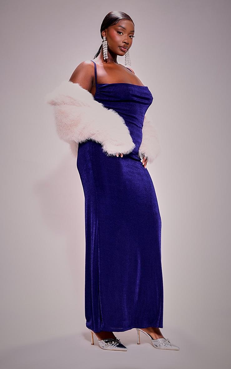 Plus Navy Acetate Low Back Ruched Bum Maxi Dress Product Image