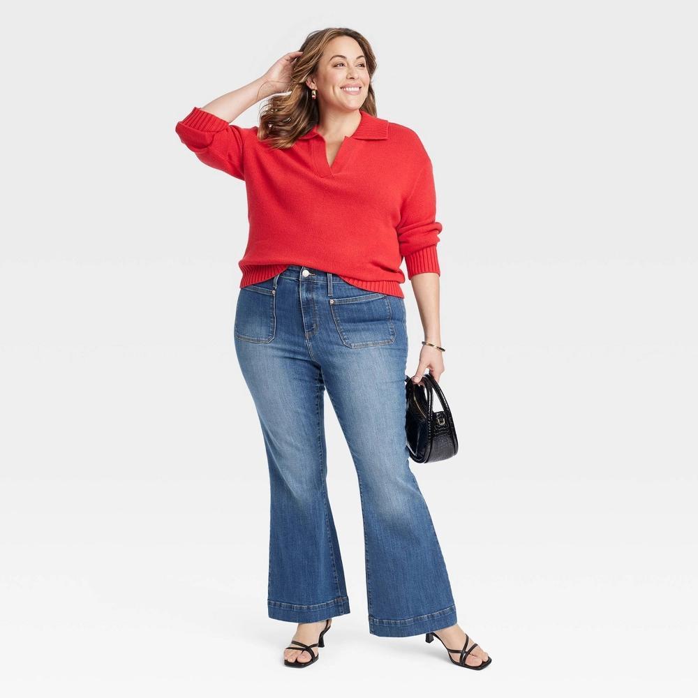 Women's High-Rise Relaxed Flare Jeans - Ava & Viv™ Blue 26: Cotton-Spandex Blend, Midweight, Casual Fit, 32" Inseam Product Image