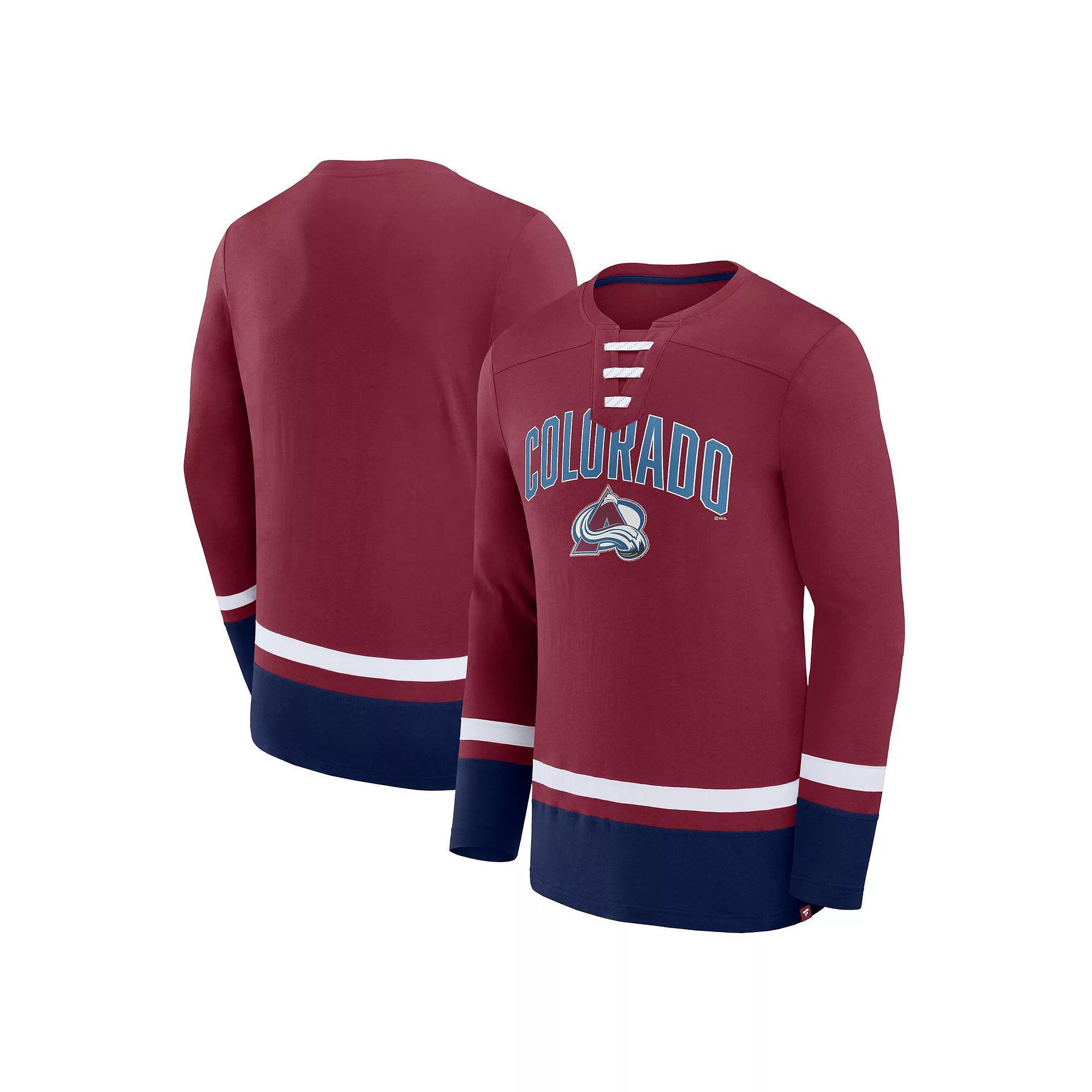 Men's Fanatics Branded Burgundy Colorado Avalanche Back Pass Lace-Up Long Sleeve T-Shirt, Size: Medium, Med Re Product Image