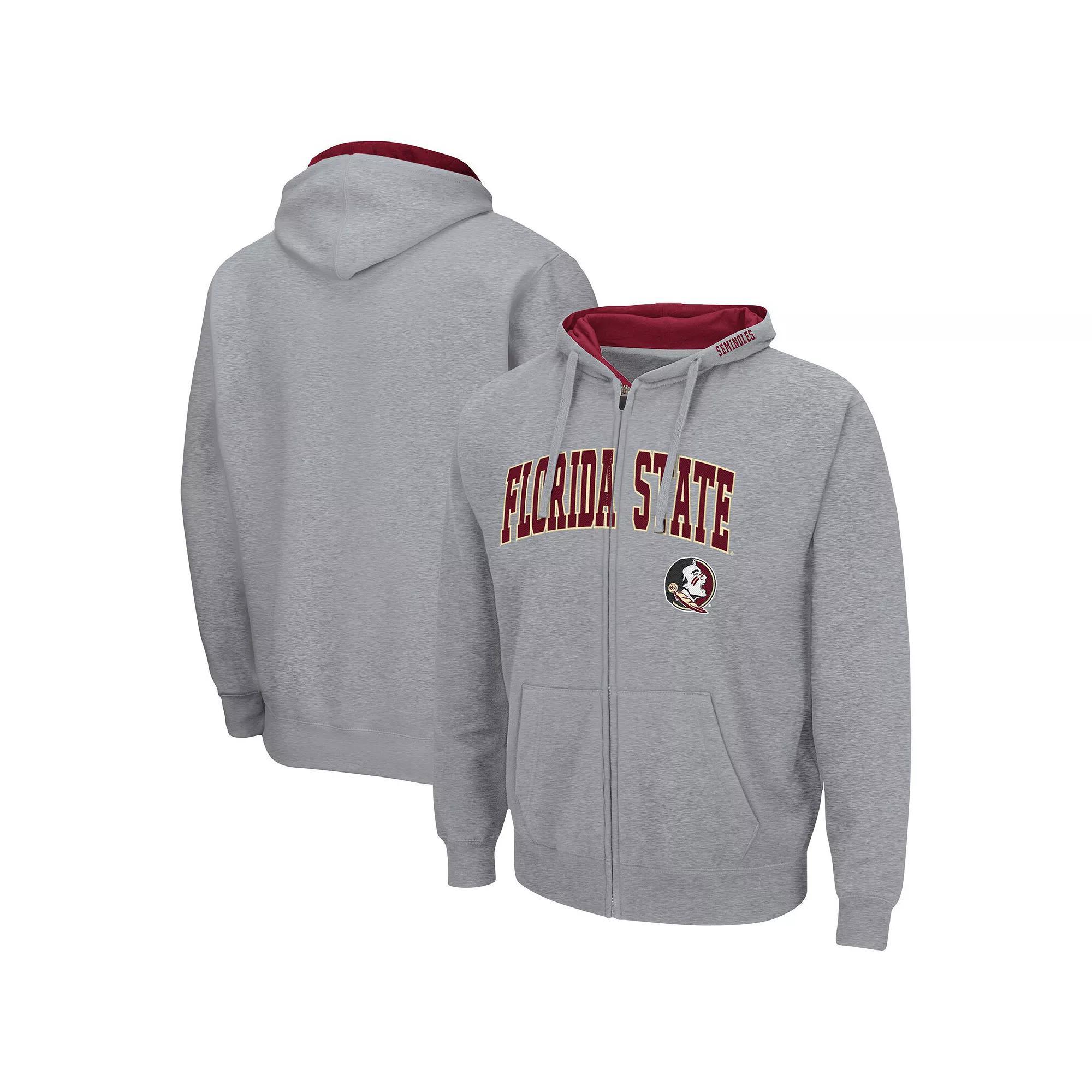 Men's Colosseum Heathered Gray Florida State Seminoles Arch & Logo 3.0 Full-Zip Hoodie, Size: 3XL, Grey Product Image