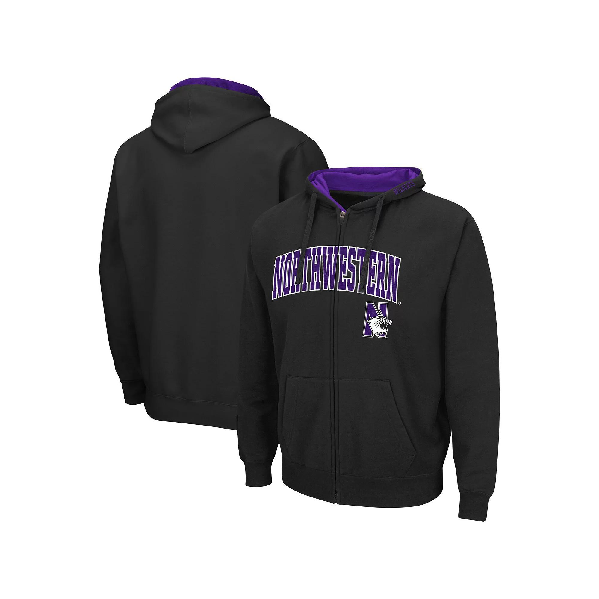 Men's Colosseum Black Northwestern Wildcats Arch & Logo 3.0 Full-Zip Hoodie, Size: Large Product Image