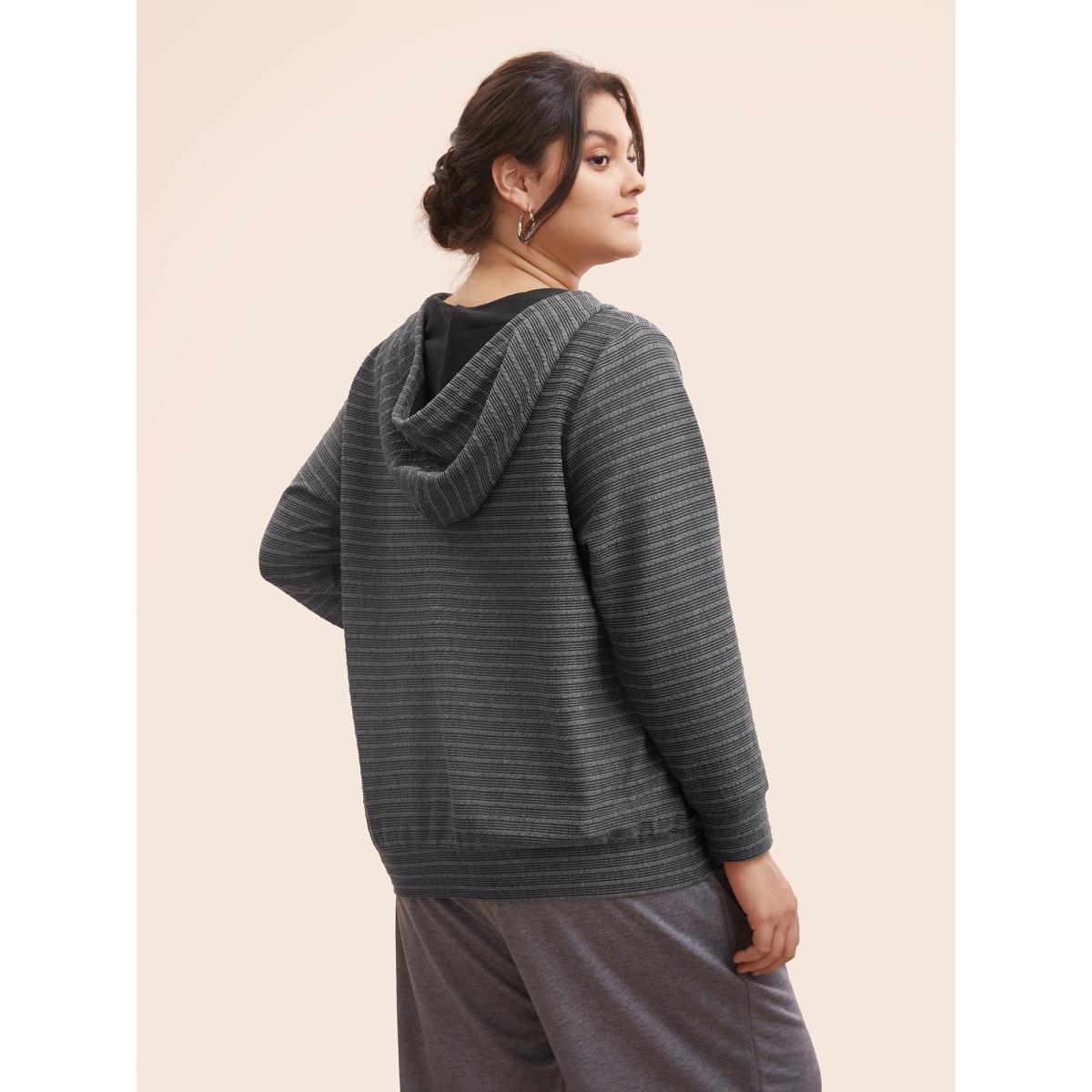 Plus Size Textured O Ring Zipper Hooded Sweatshirt Women DimGray Casual Texture Hooded Everyday Sweatshirts BloomChic 22-24/3X Product Image