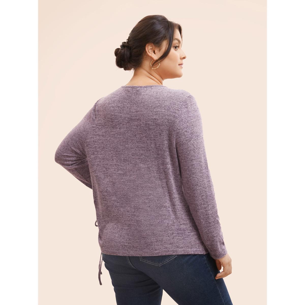 Plus Size Crew Neck Heather Drawstring T-shirt Deeppurplered Women Casual Drawstring Round Neck Bodycon Everyday T-shirts BloomChic 14-16/1X Product Image