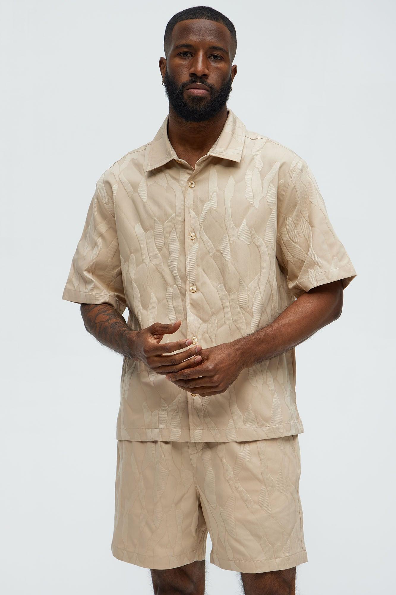 Paving Stone Jacquard Closed Collar Shirt - Tan Product Image