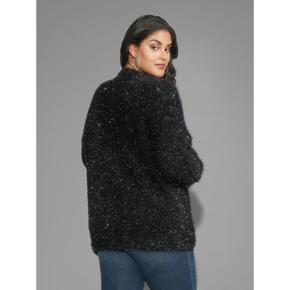 Plus Size Luxe Fluffy Open Front Cardigan Black Women Cocktail Loose Long Sleeve Party Cardigans BloomChic 10/M Product Image