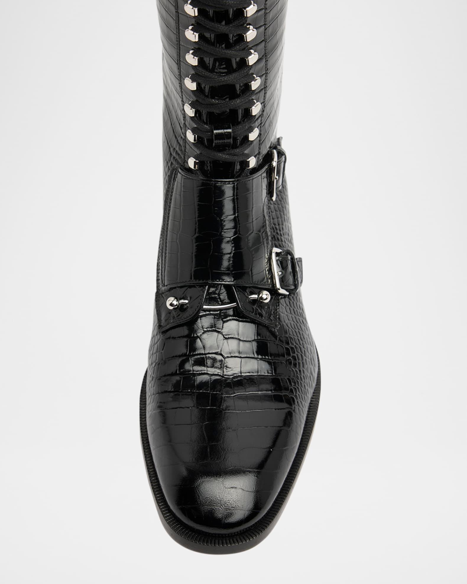Men's Croc-Effect Leather Knee-High Boots Product Image