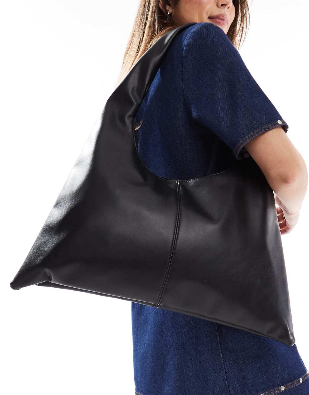 Glamorous winged shoulder tote bag in black  Product Image