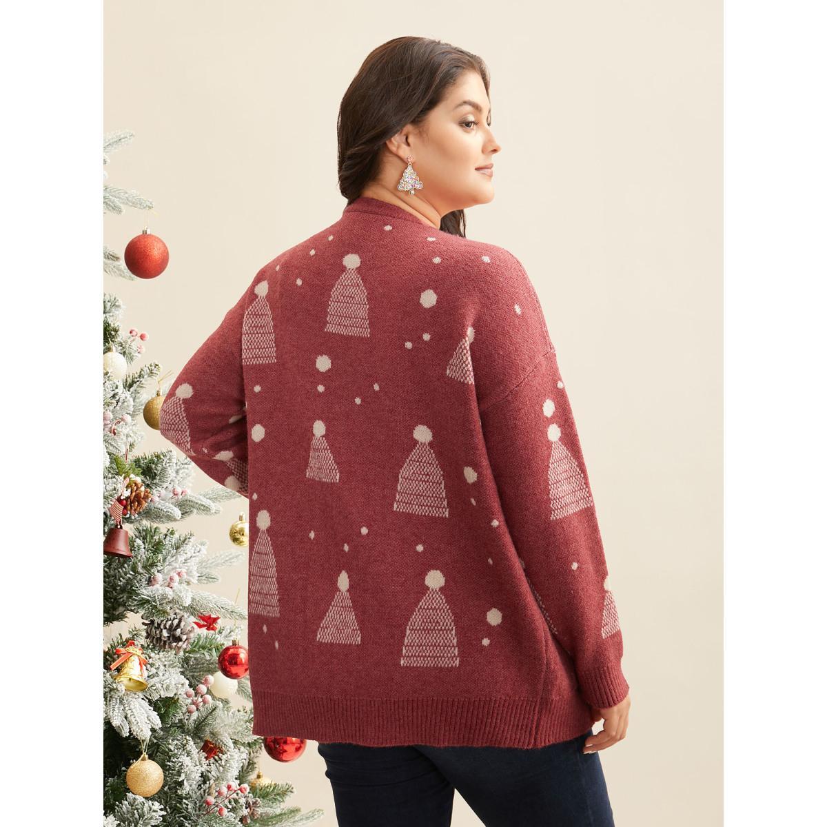 Plus Size Holiday Gradient Cable Knit Cardigan Brightred Women Casual Loose Long Sleeve Everyday Cardigans BloomChic 10/M Product Image