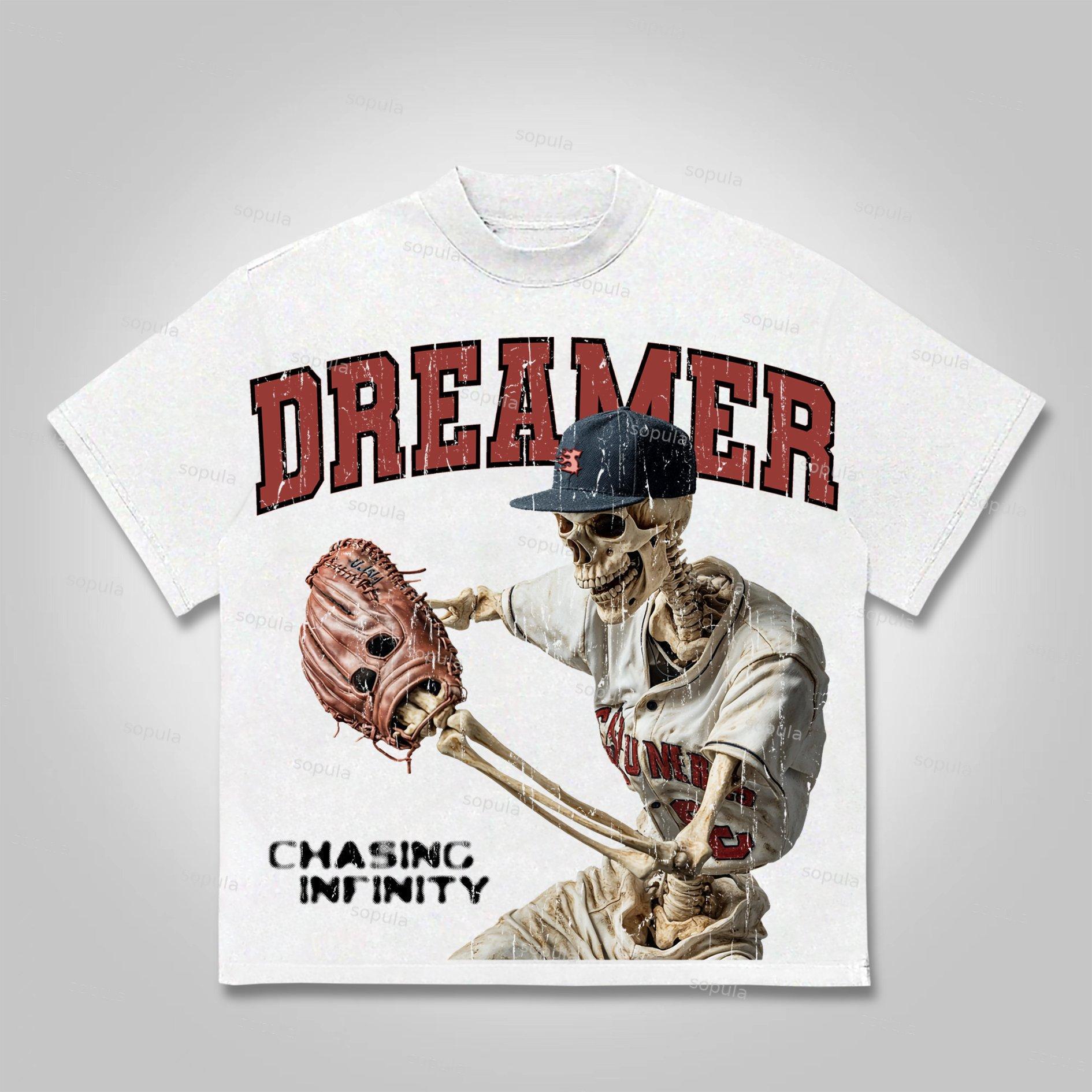 Sopula Dreamer Vintage Skeleton Baseball Player Graphic Cotton T-shirt Product Image