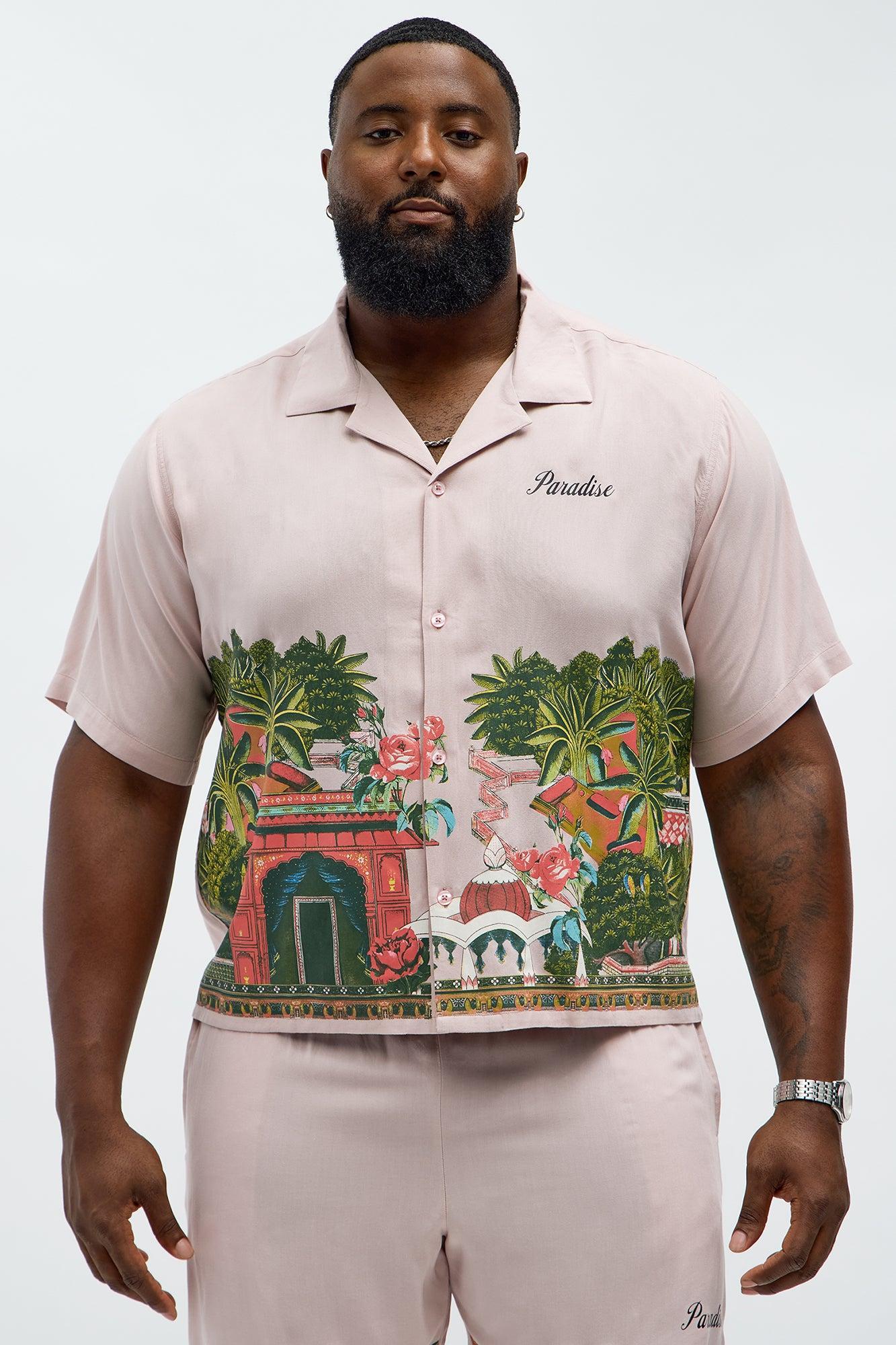 Paradise Set Short Sleeve Button Up Shirt - Pink Product Image