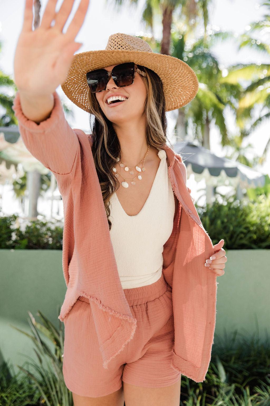 Let Me Adore You Terracotta Button Front Gauze Blouse FINAL SALE Product Image