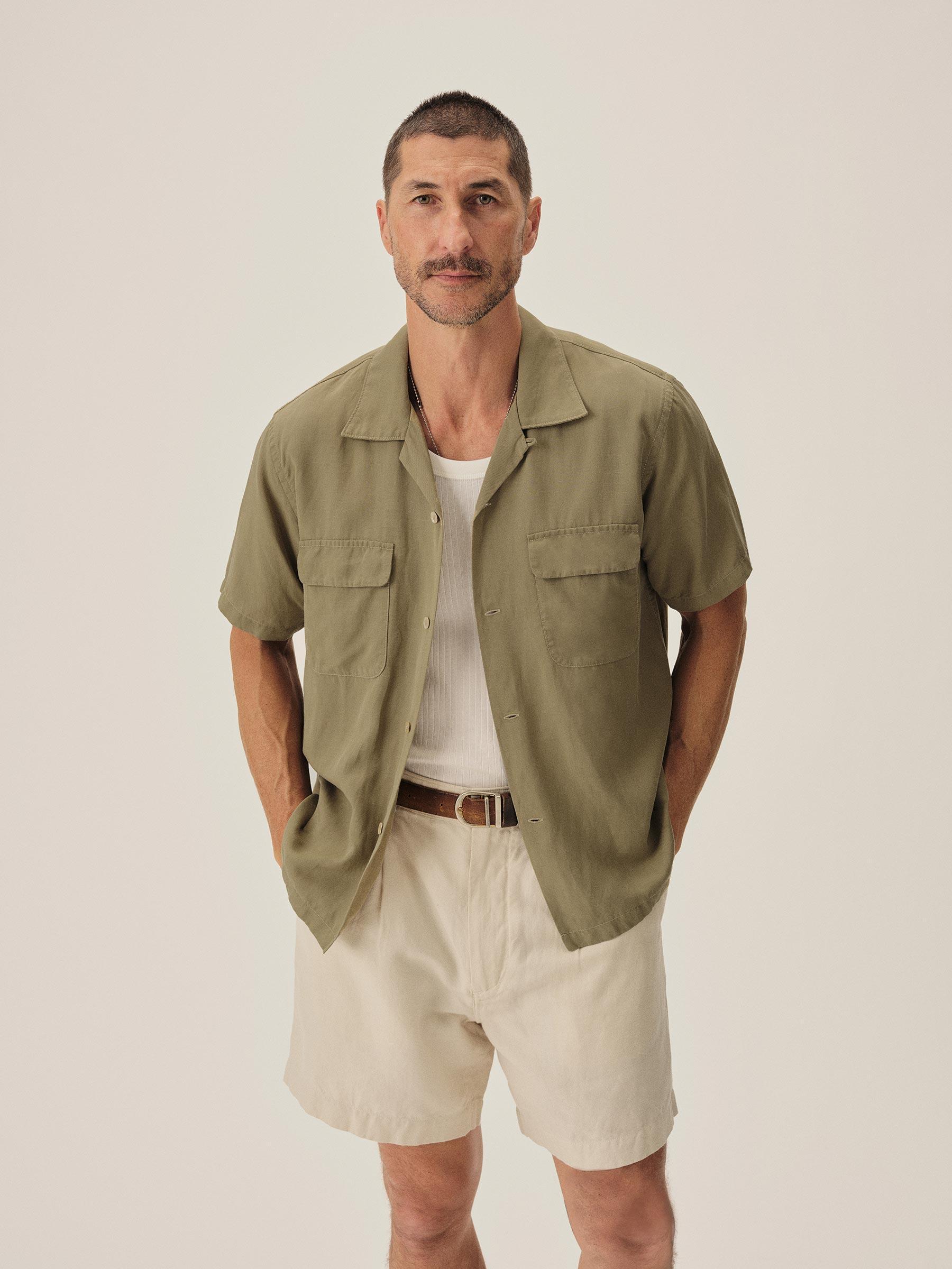 Aloe Green Draped Linen Deuce Coupe Camp Shirt Product Image