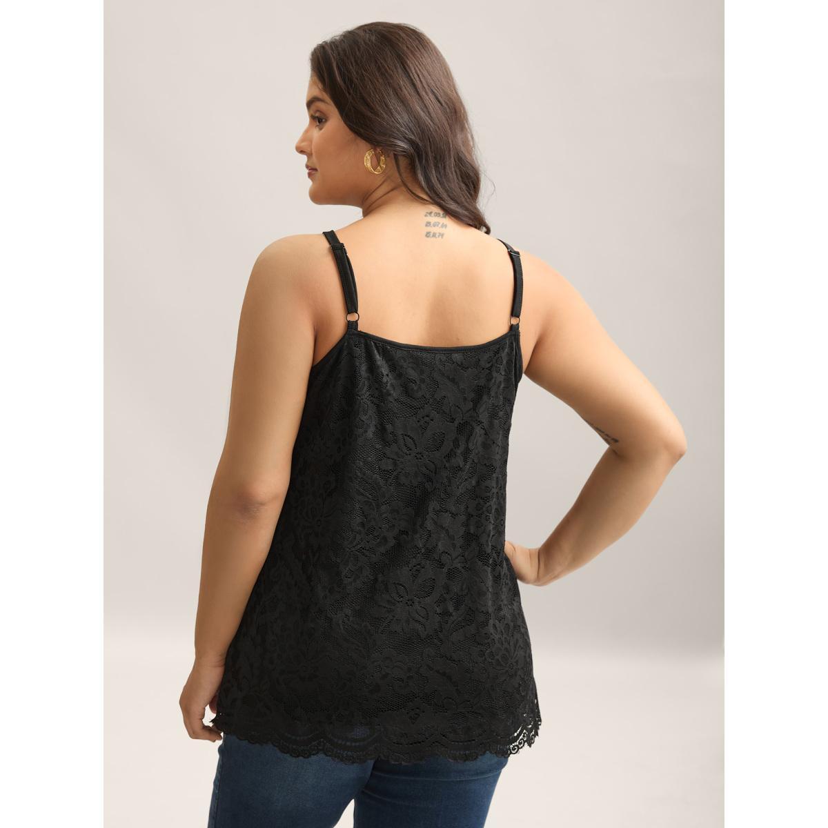 Plus Size Floral Lace Lined Tank Top Women Black Non V-neck Everyday-Elegant Tank Tops Camis BloomChic 28/5X Product Image