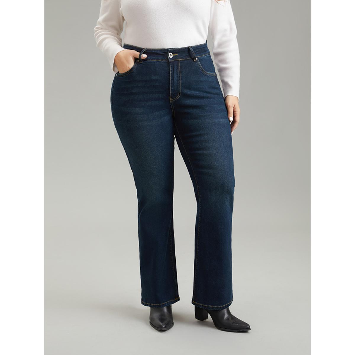 Plus Size High Rise Bootcut Zipper Fly Jeans Women DarkBlue Casual Plain Plain High stretch Pocket Jeans BloomChic 30/6X Product Image