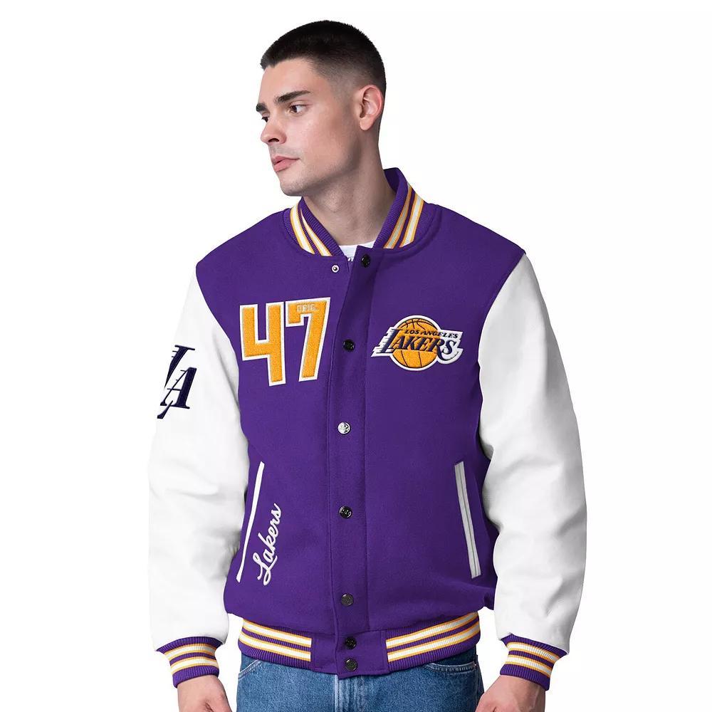 Men's G-III Sports by Carl Banks  Purple Los Angeles Lakers Moneyball Wool & Leather Full-Snap Varsity Jacket, Size: 2XL Product Image