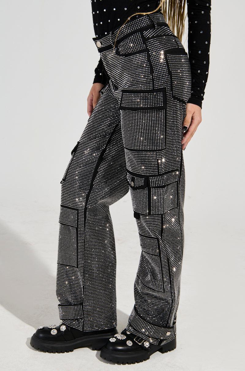 AMMO BONNE SOIREE RHINESTONE CARGO PANTS IN BLACK Product Image