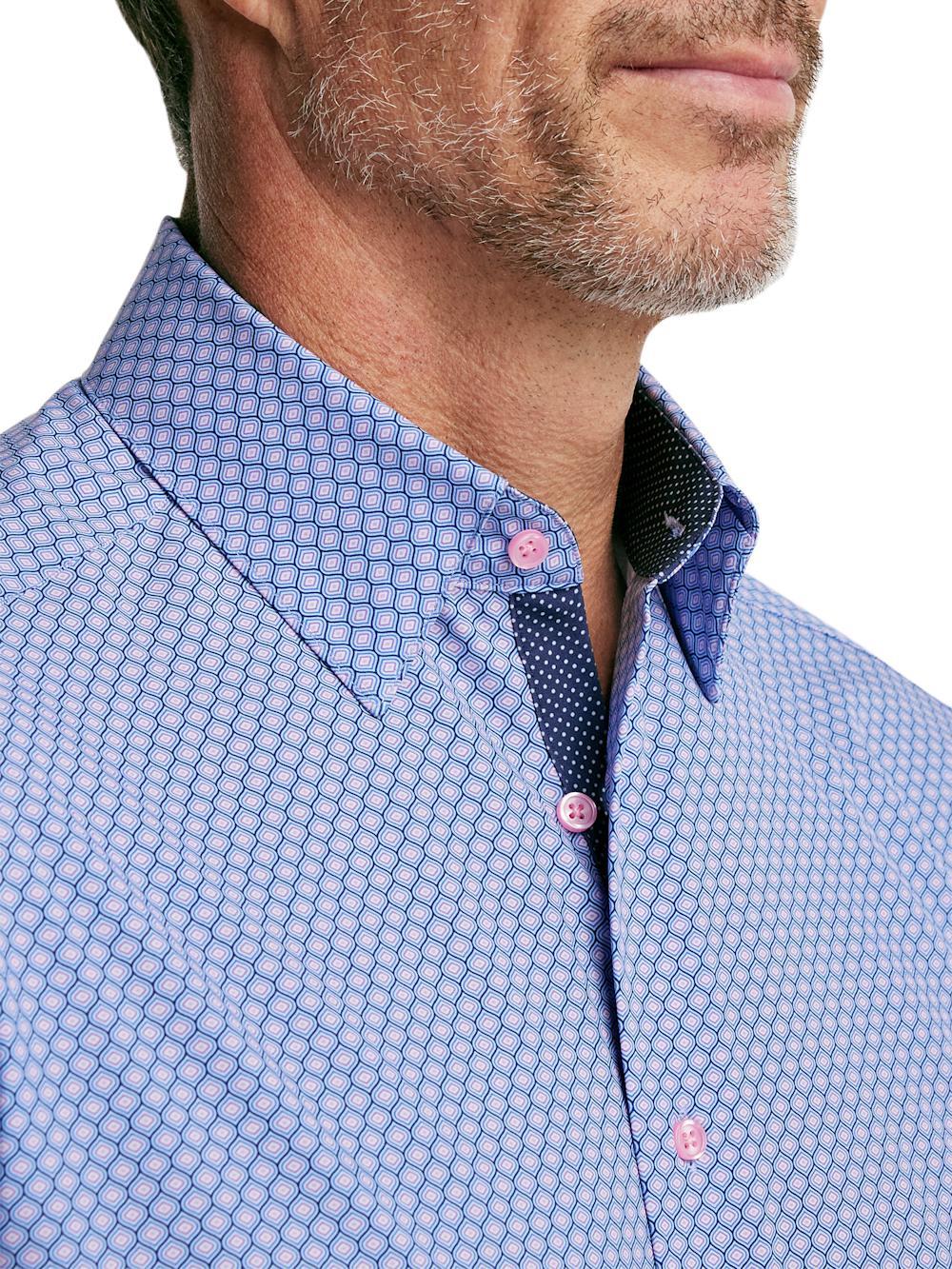 Performance Stretch Geometric Casual Shirt - Blue/pink Product Image