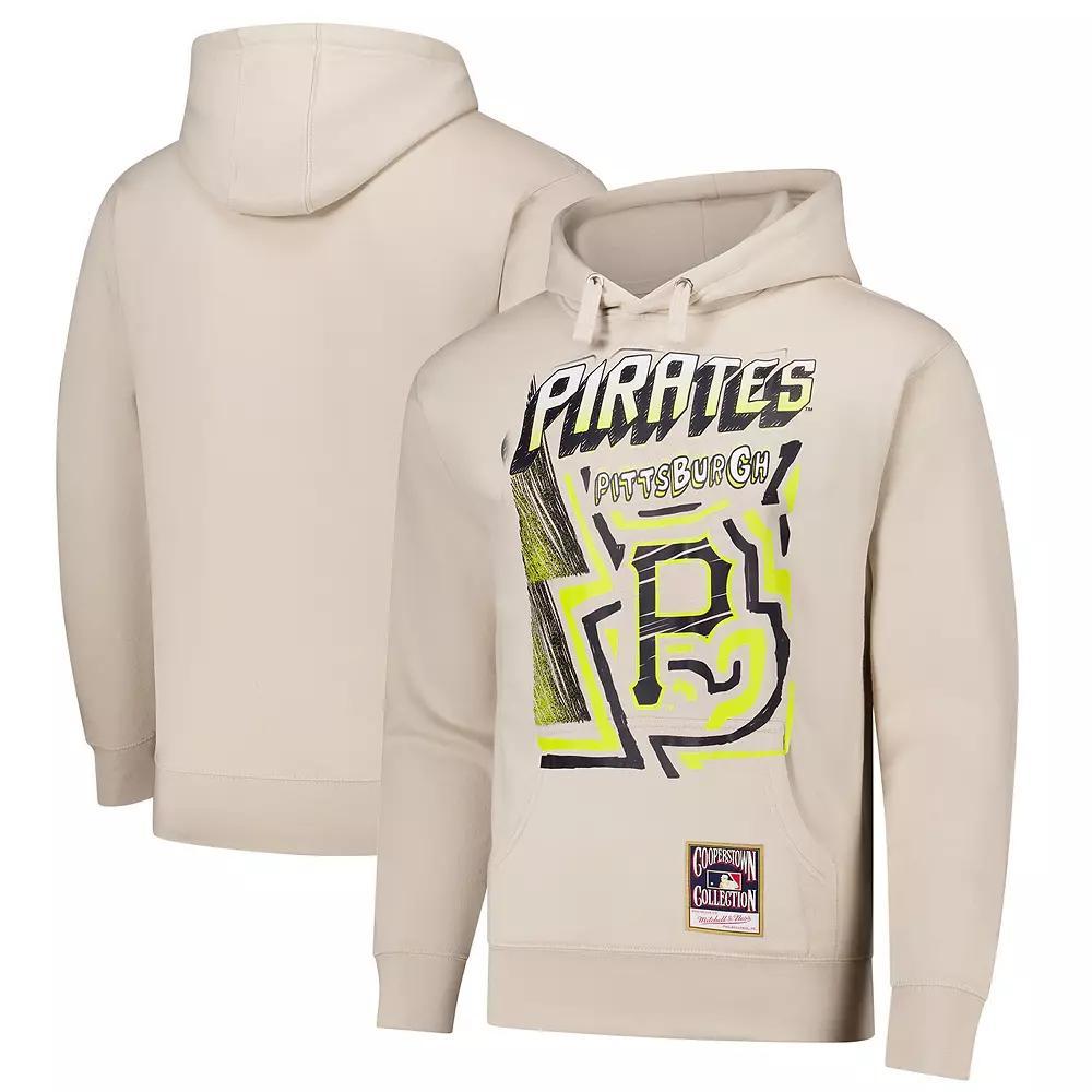 Men's Mitchell & Ness Cream Pittsburgh Pirates Sidewalk Sketch Pullover Hoodie, Size: 2XL, Beige Product Image