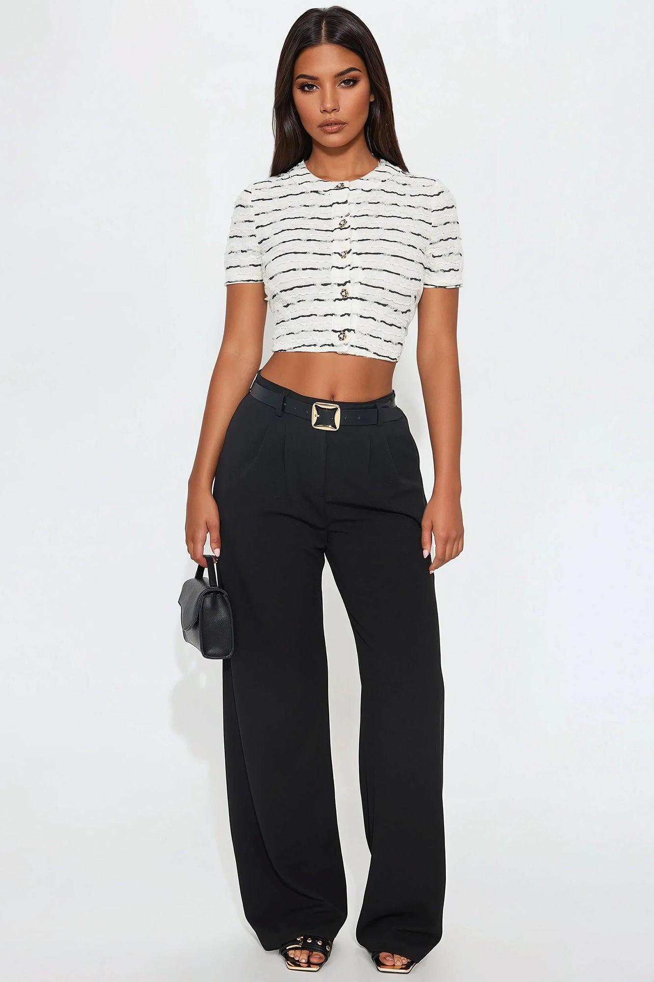 Roselyn Short Sleeve Button Up Top - Cream/combo Product Image