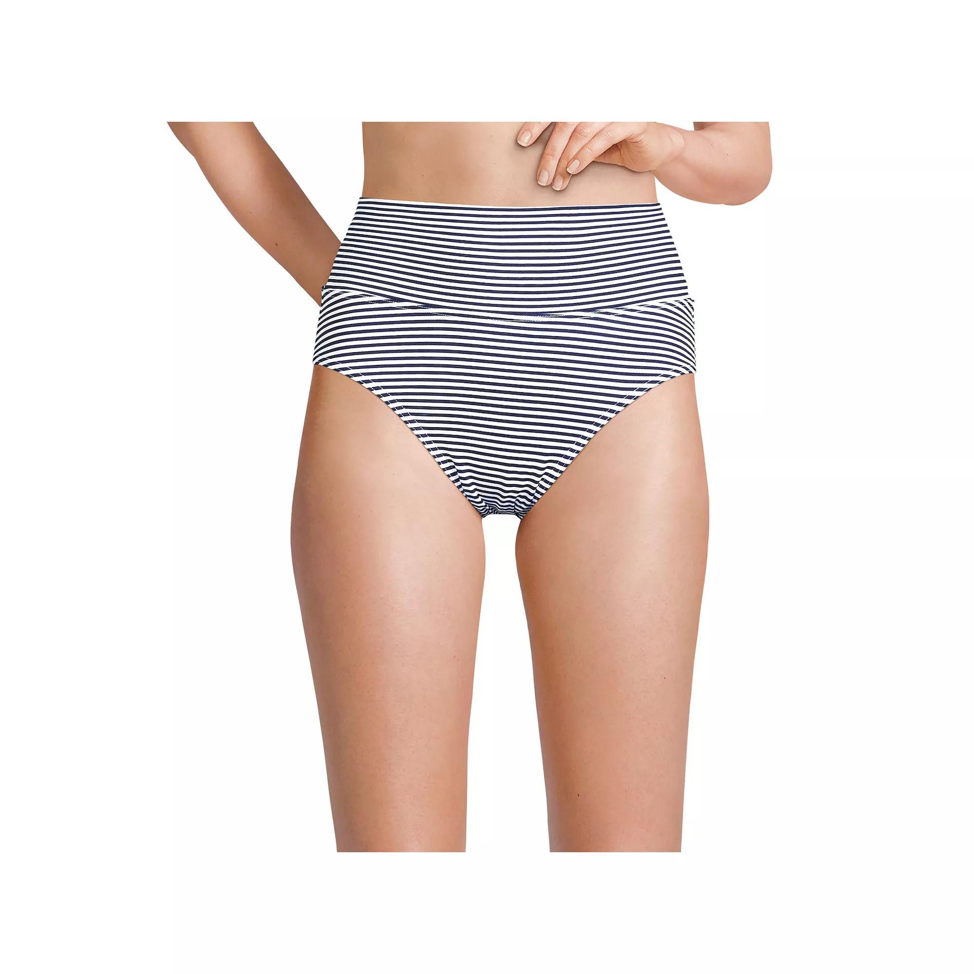 Women's Lands' End Chlorine Resistant Fold Over High Waisted Bikini Bottoms, Size: 6, Blue Mini Stripe Product Image