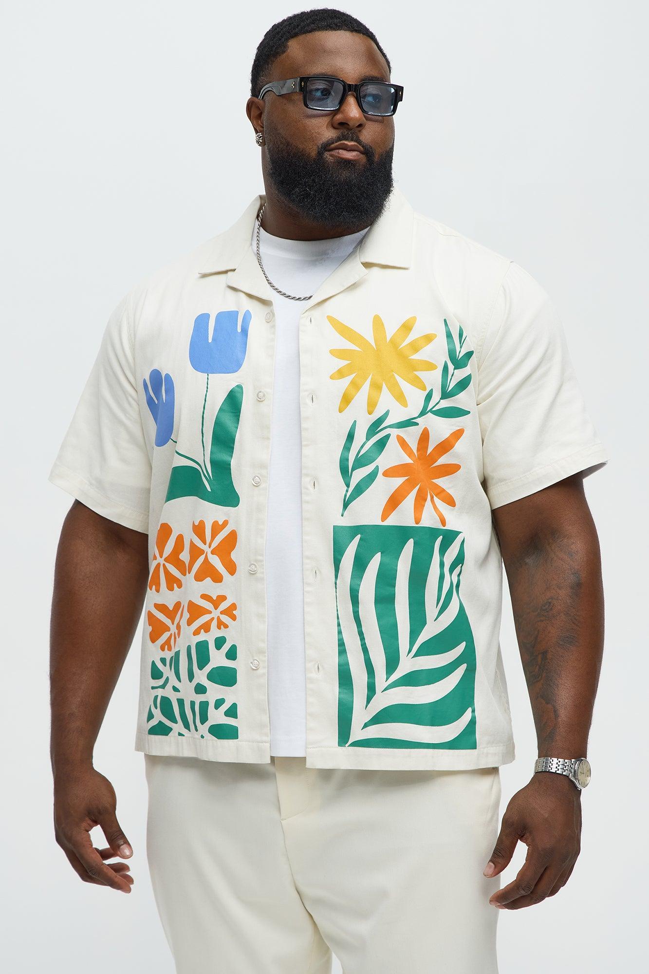 Embrace The Wild Cotton Blend Short Sleeve Button Up Shirt - White Product Image