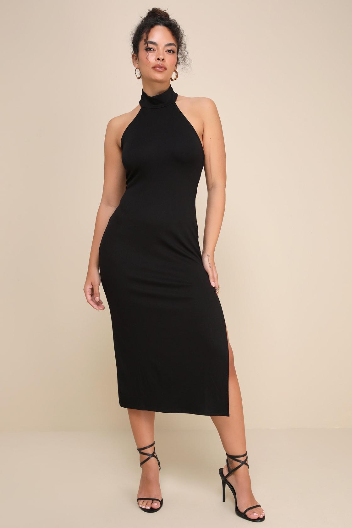 Simply Enchanted Black Halter Midi Dress Product Image