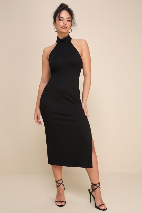 Simply Enchanted Black Halter Midi Dress Product Image