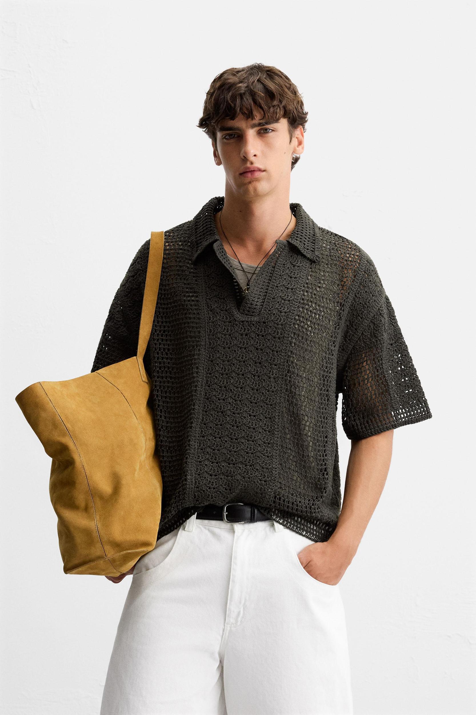 CROCHET TEXTURED POLO SHIRT Product Image