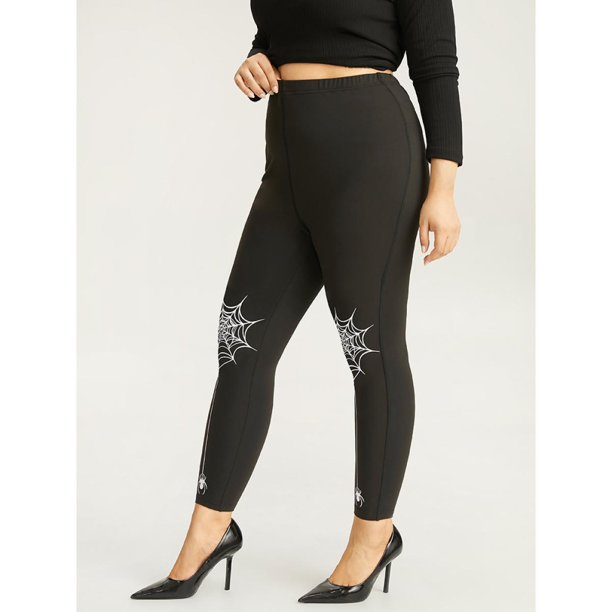 Plus Size Halloween Spider Web Print Skinny Leggings Women Black Casual High stretch Skinny High Rise Festival-Halloween Leggings BloomChic 30/6X Product Image