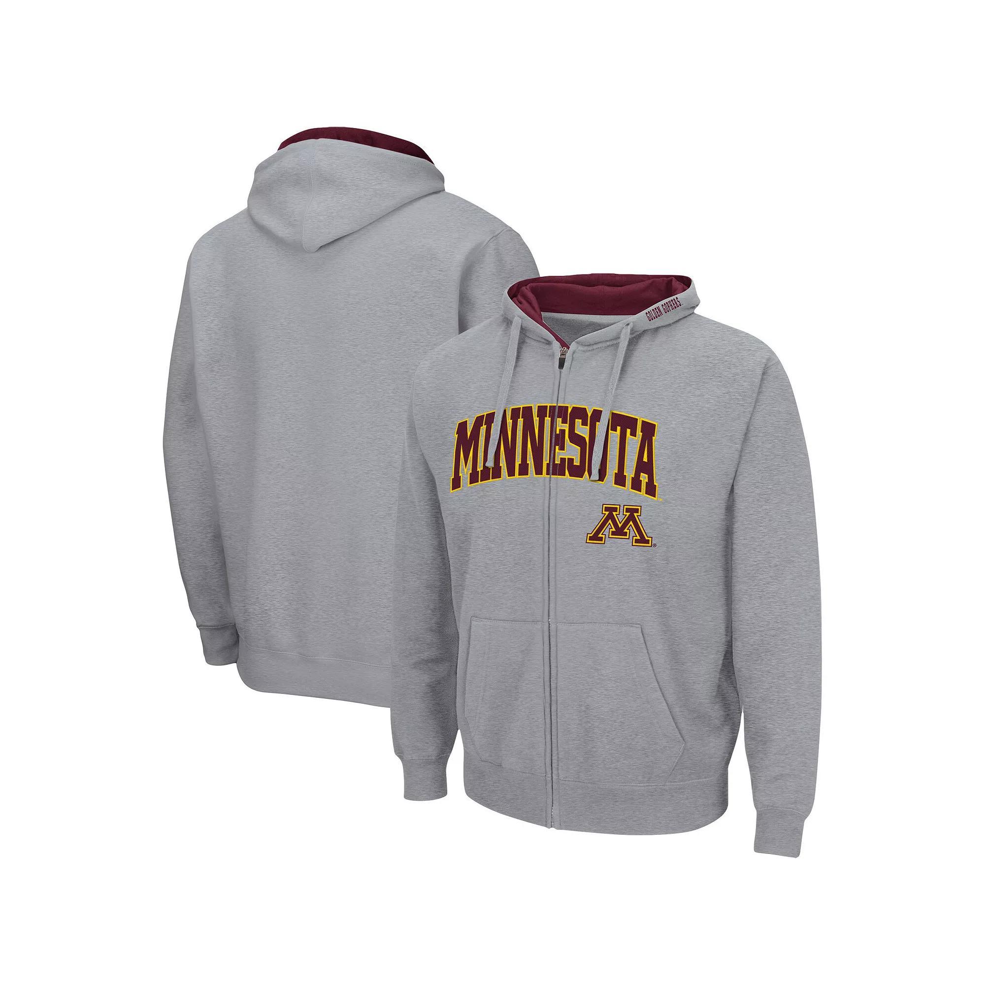 Men's Colosseum Heathered Gray Minnesota Golden Gophers Arch & Logo 3.0 Full-Zip Hoodie, Size: Large, Grey Product Image