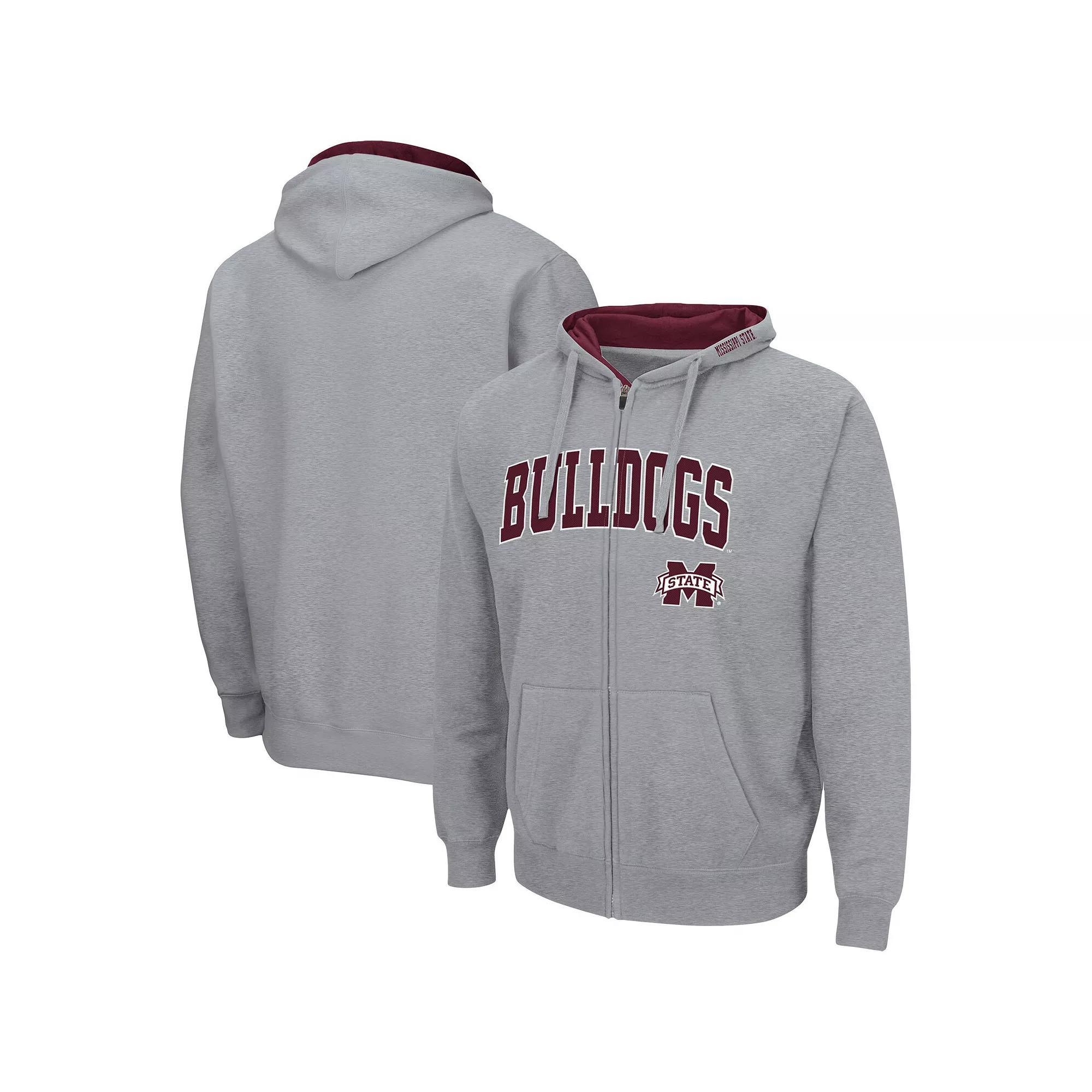 Men's Colosseum Heathered Gray Mississippi State Bulldogs Arch & Logo 3.0 Full-Zip Hoodie, Size: 2XL, Mst Grey Product Image