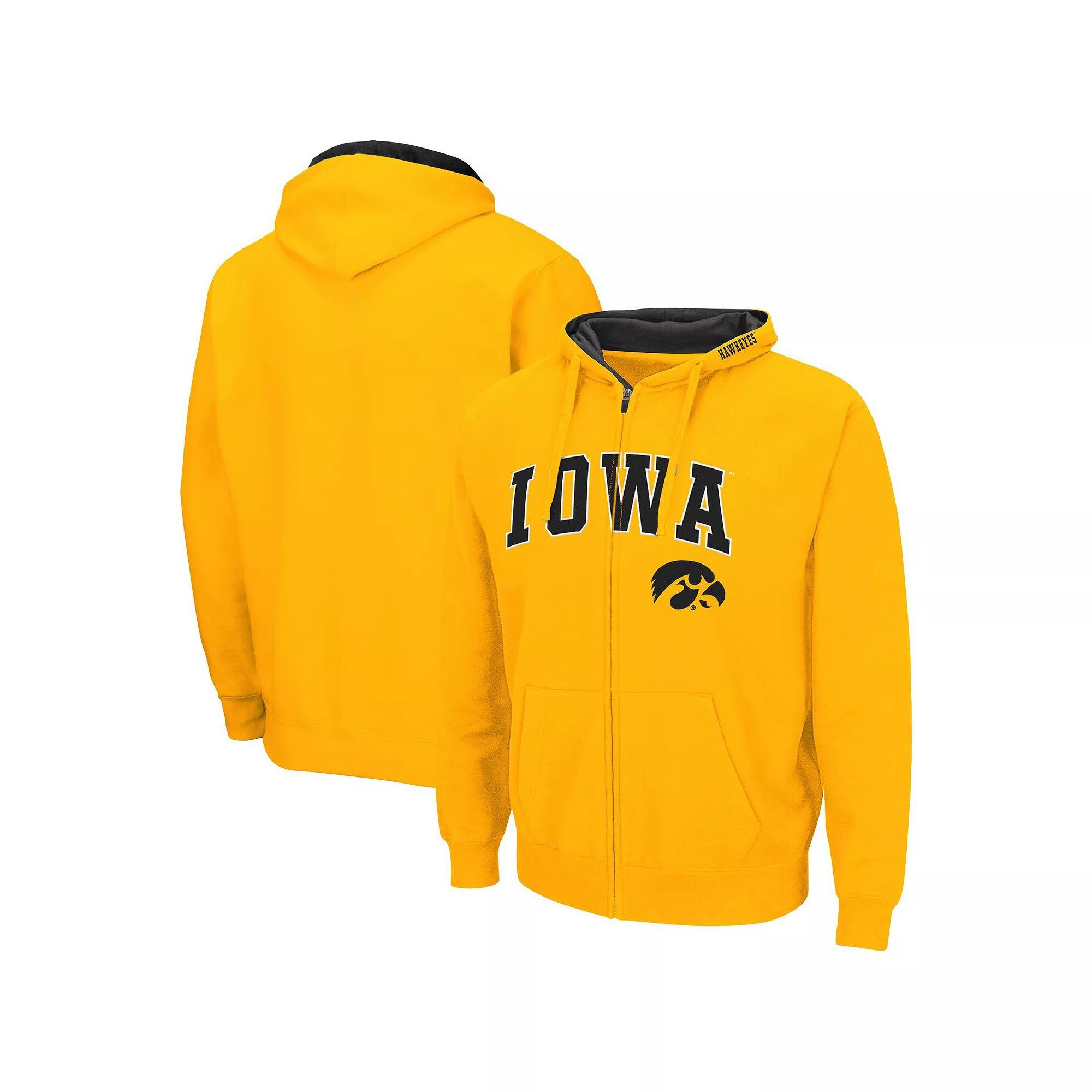 Men's Colosseum Gold Iowa Hawkeyes Arch & Logo 3.0 Full-Zip Hoodie, Size: Large Product Image