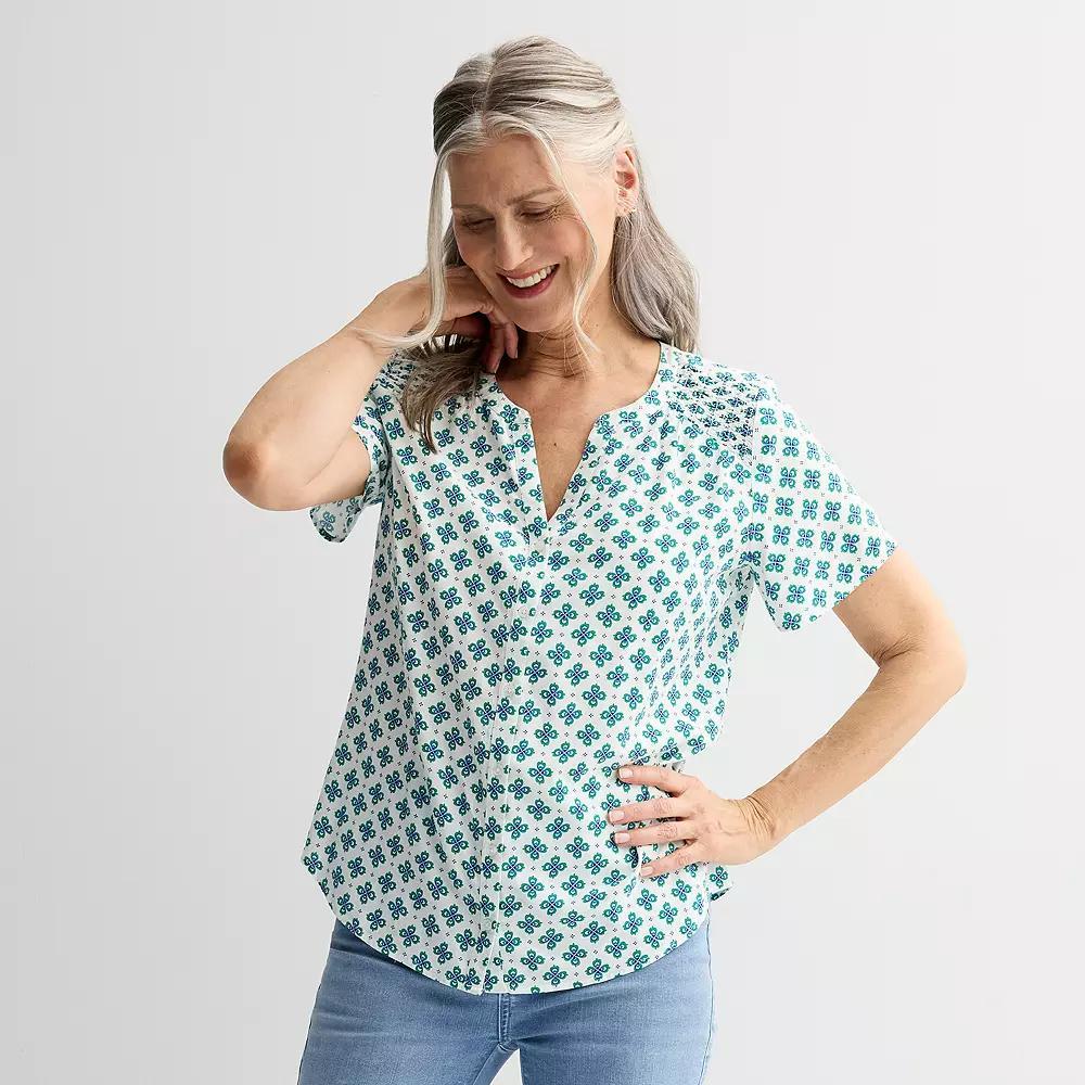 Women's Croft & Barrow® Short Sleeve Femme Blouse, Size: XXL, Green Everyday Tile Product Image