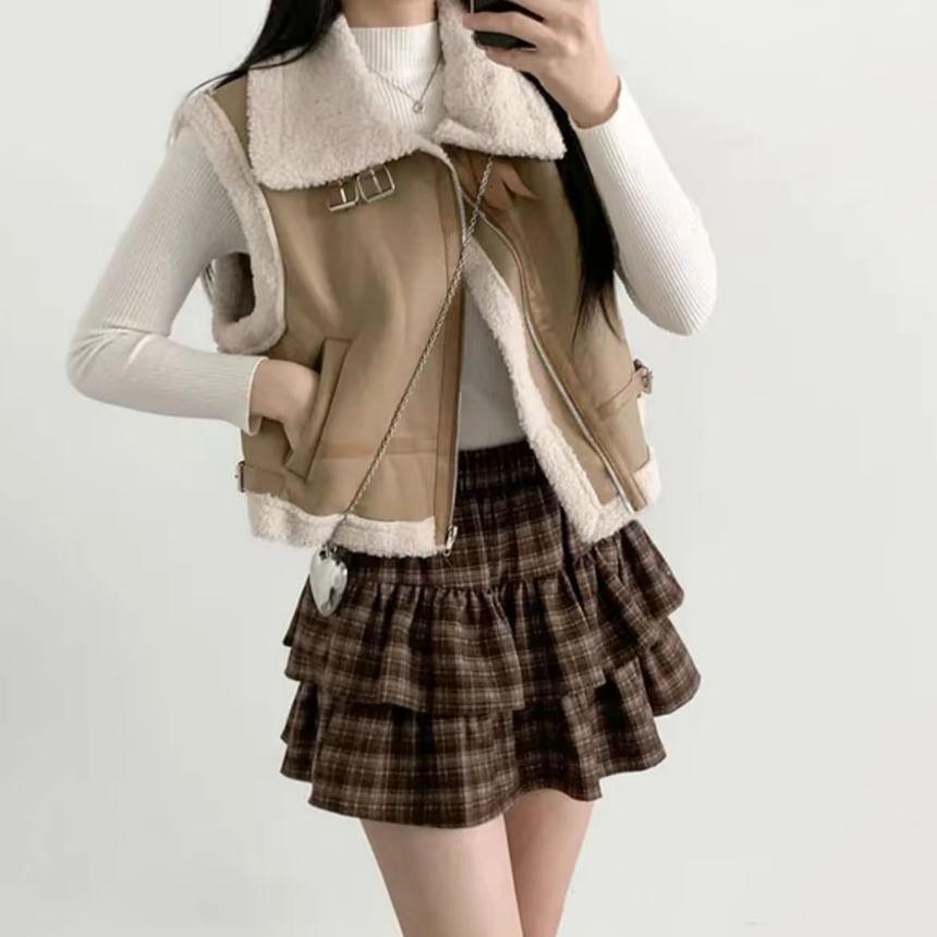 High Waist Plaid Ruffle Hem Tiered Skirt Product Image