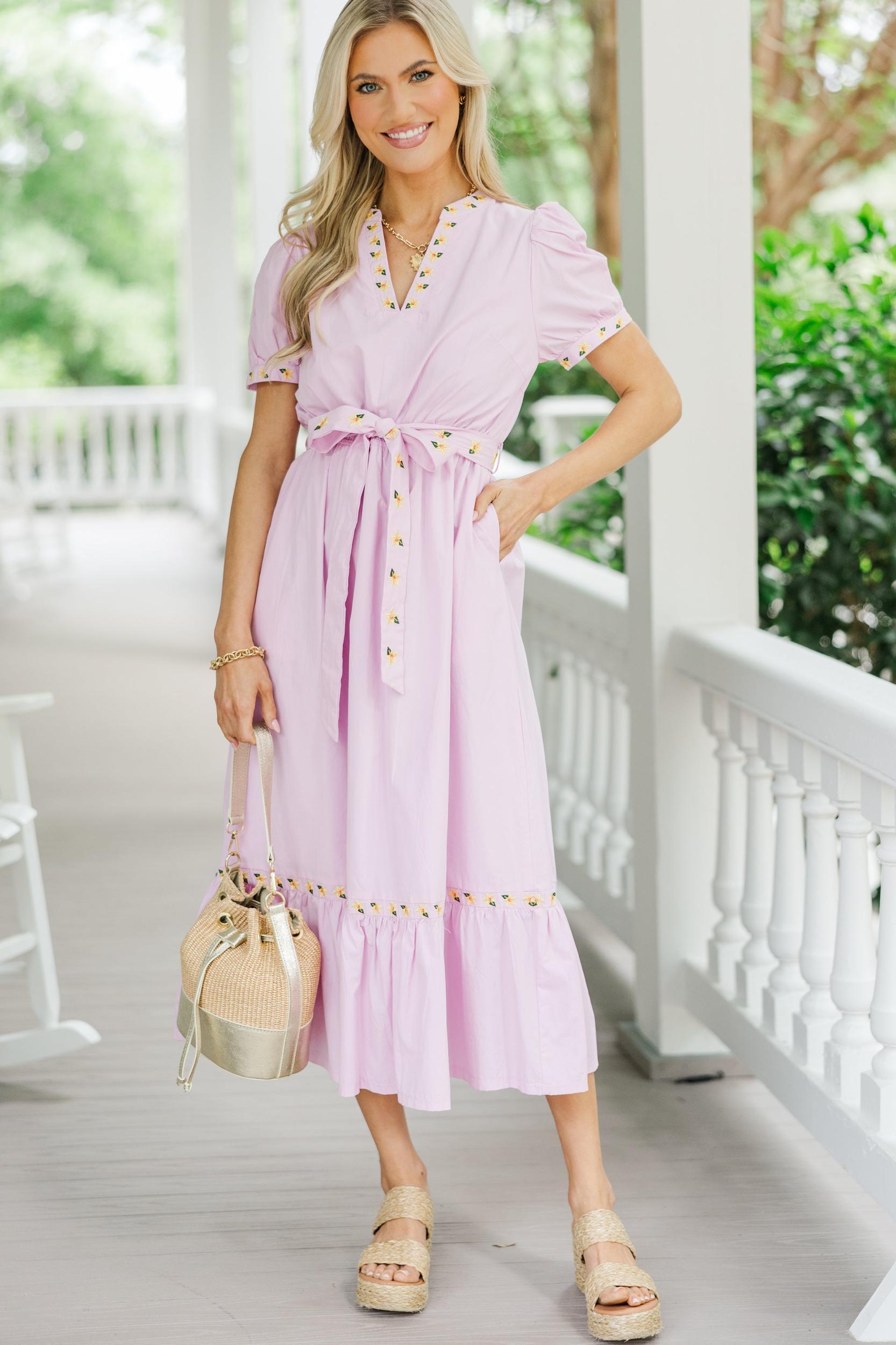 Feeling The Glow Pink Embroidered Midi Dress Female Product Image