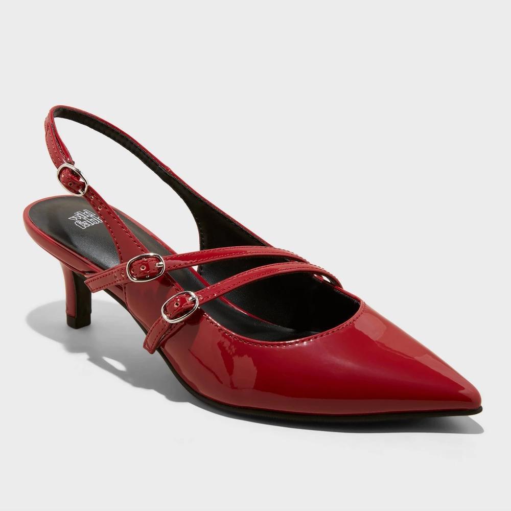 Womens Sasha Wide Width Buckle Slingback Kitten Heels with Memory Foam Insole - Wild Fable Red 6W: Stiletto Heel, Pointed Toe Product Image