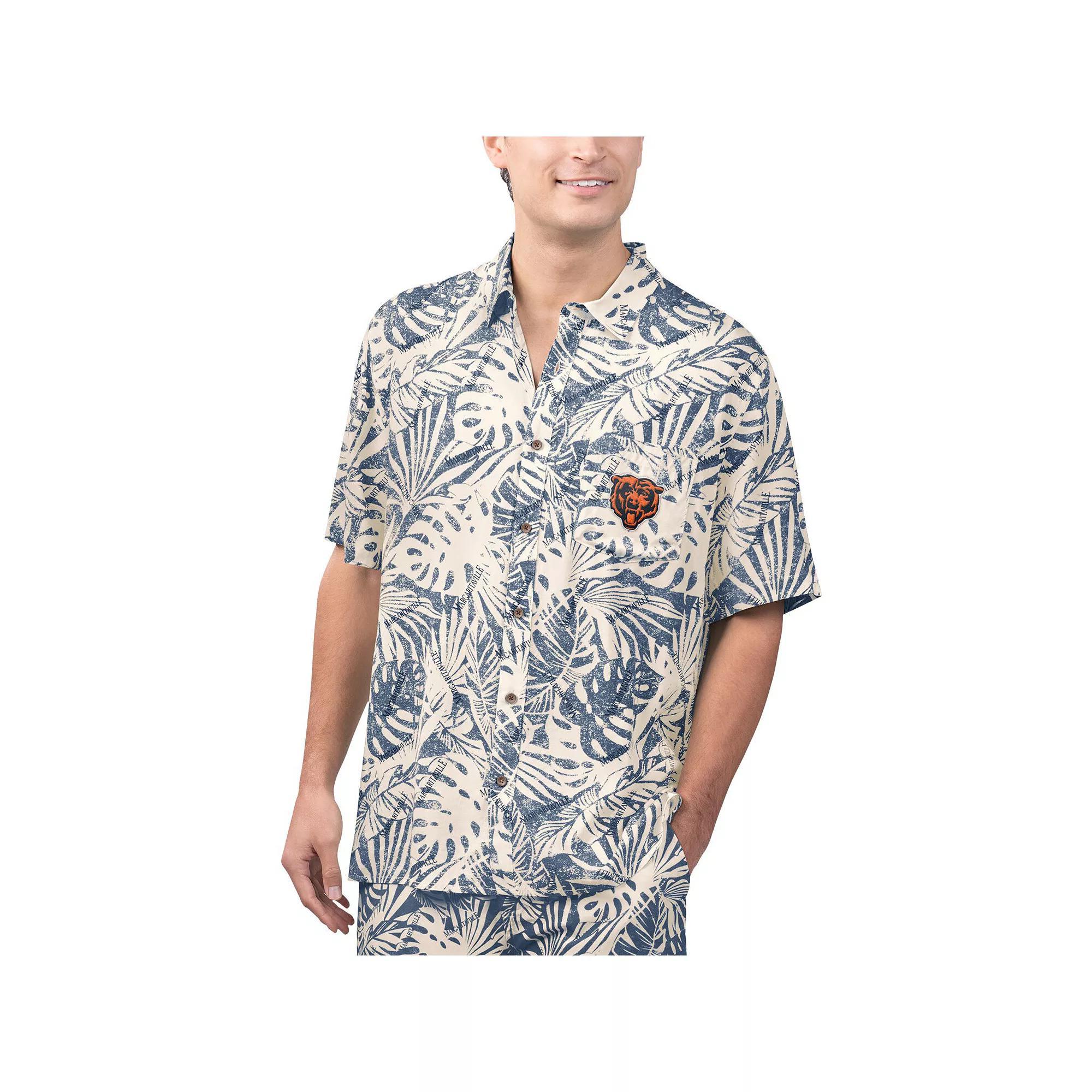 Men's Margaritaville Tan Chicago Bears Sand Washed Monstera Print Party Button-Up Shirt, Size: Large, Team Product Image
