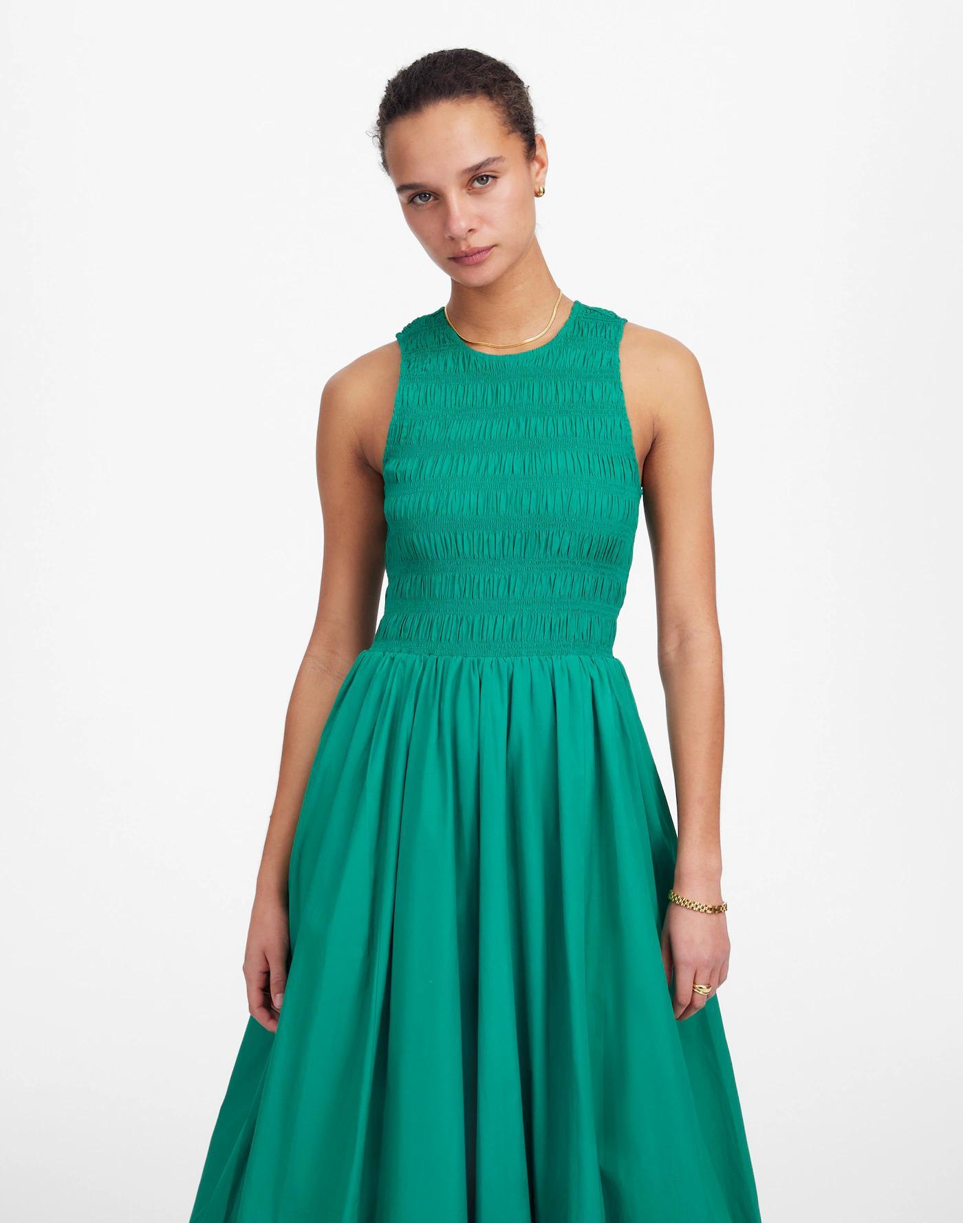 The Melody Bubble-Hem Smocked Midi Dress in Poplin Product Image