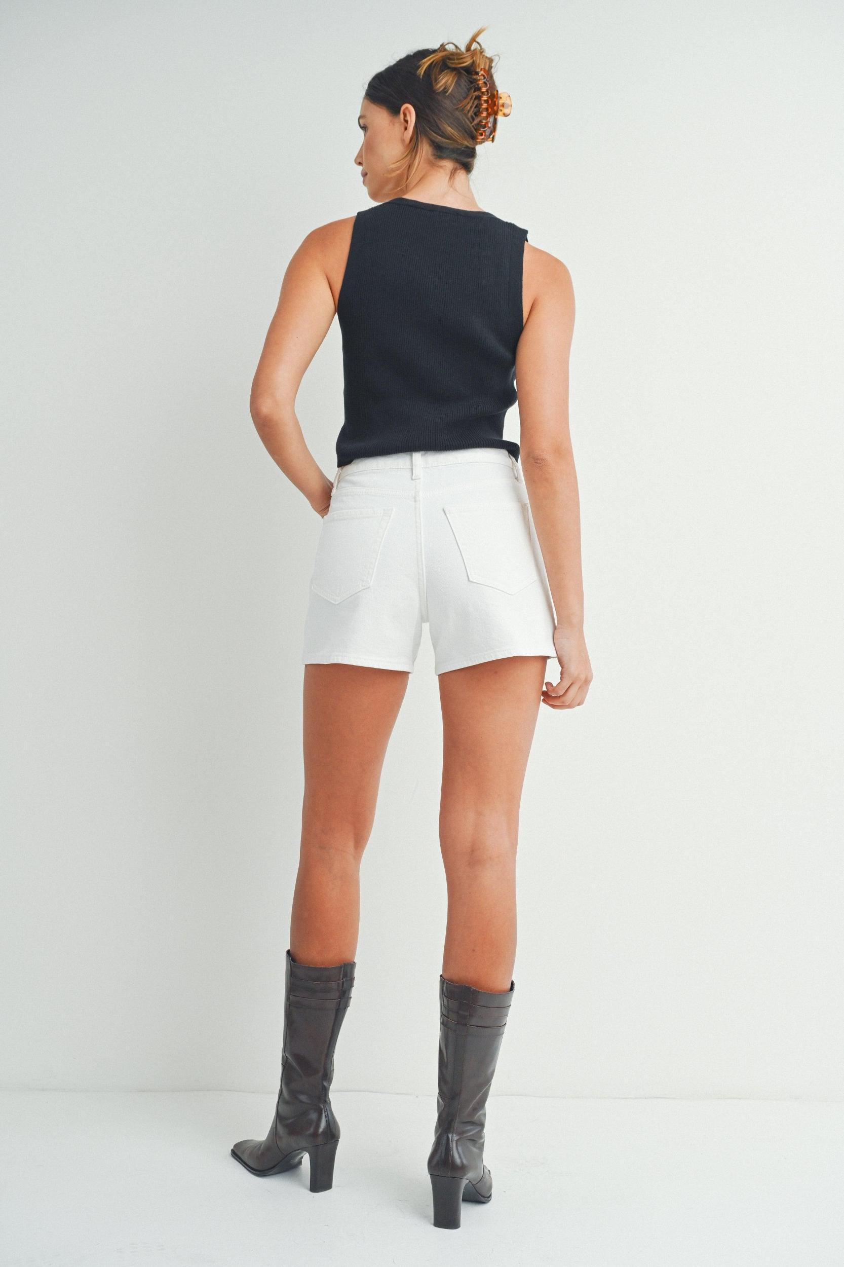 Paris Button Front High Waist Denim Shorts Product Image