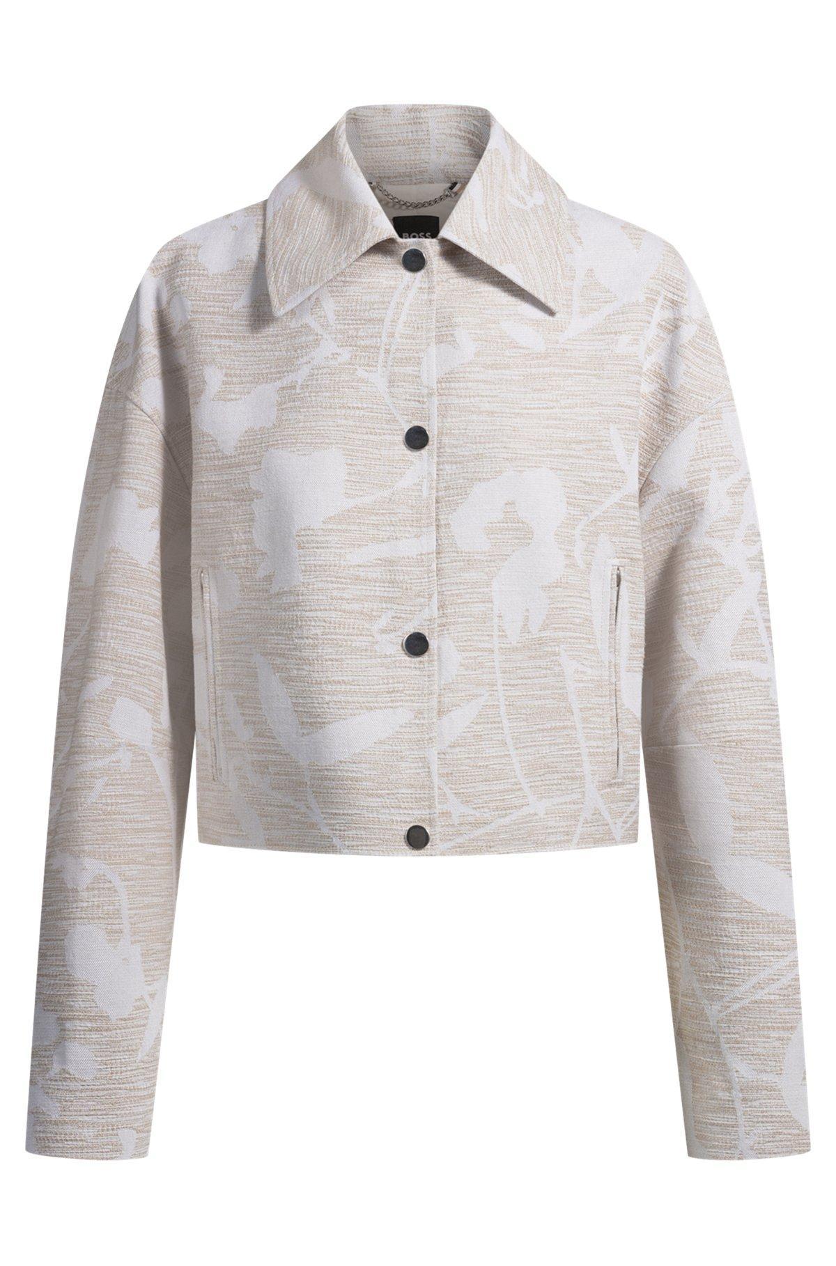 BOSS - Relaxed-fit blazer with floral structure - Beige Product Image