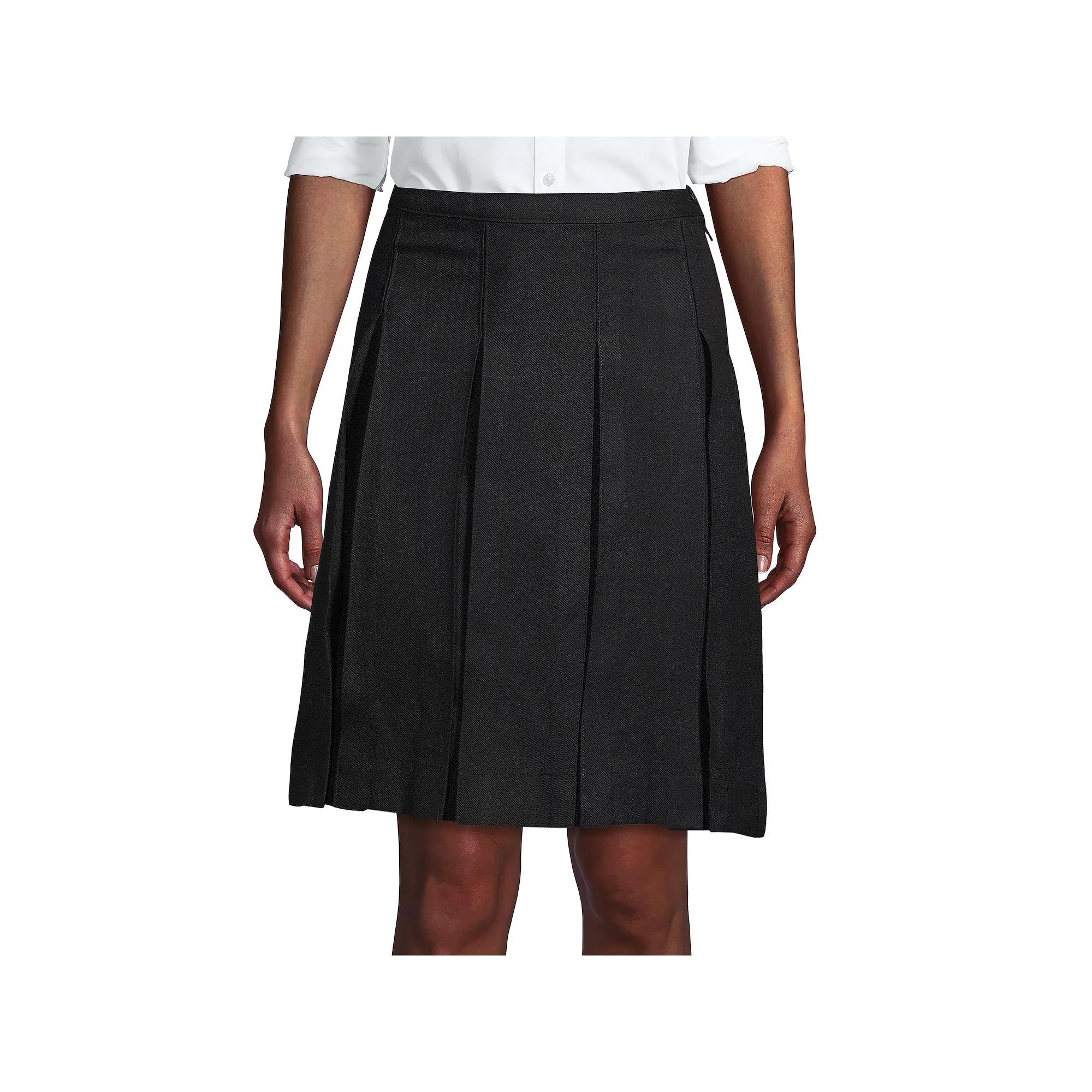 Women's Lands' End School Uniform Above the Knee Box Pleat Skirt, Size: 2, Black Product Image