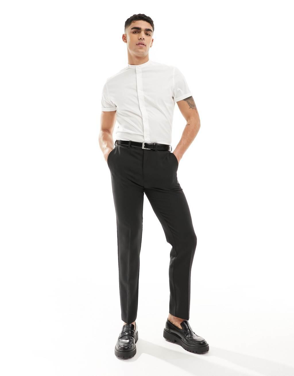 ASOS DESIGN slim fit band collar shirt with roll sleeves Product Image