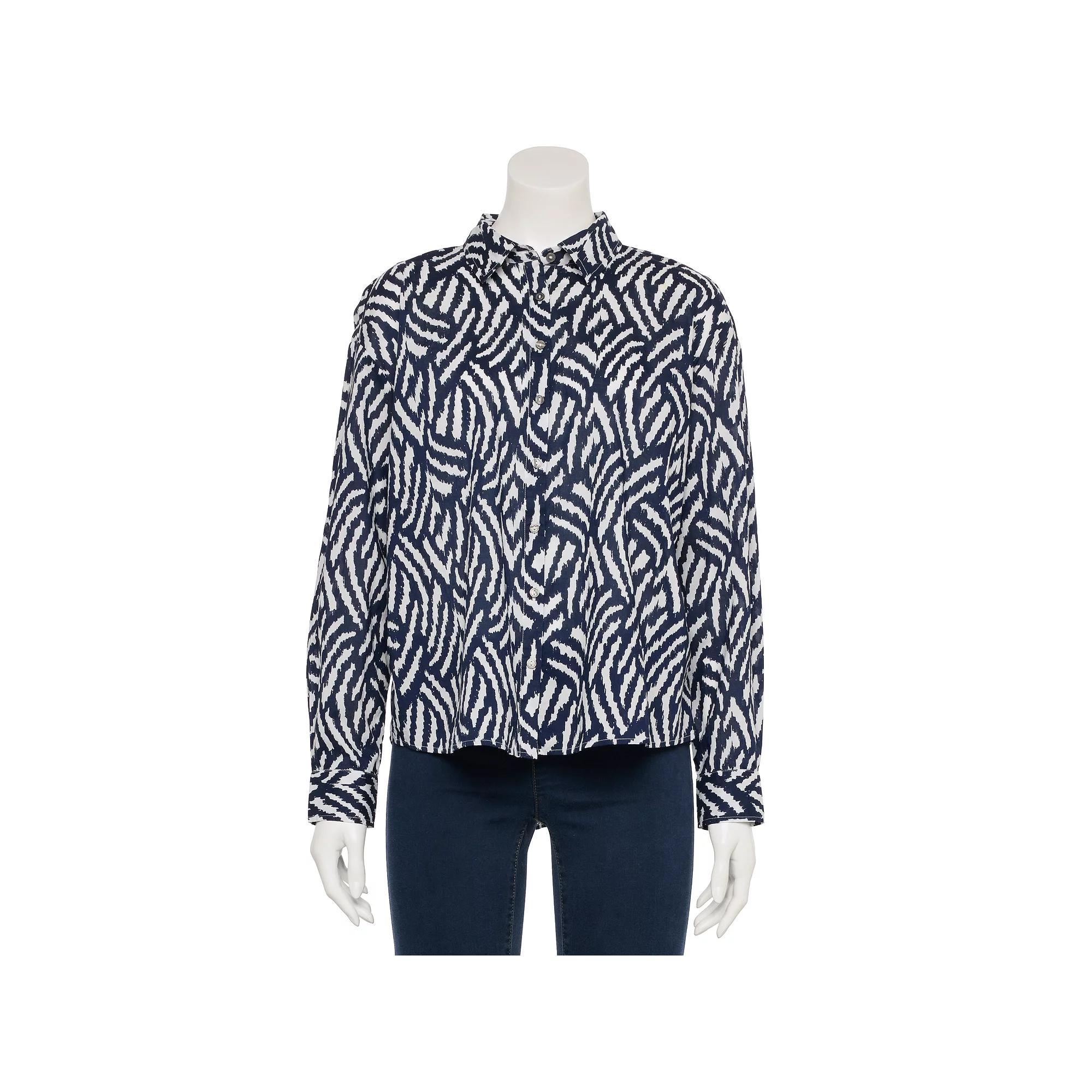 Women's Sonoma Goods For Life® Feminine Pleated Back Top, Size: Medium, Navy Ivory Abstract Product Image